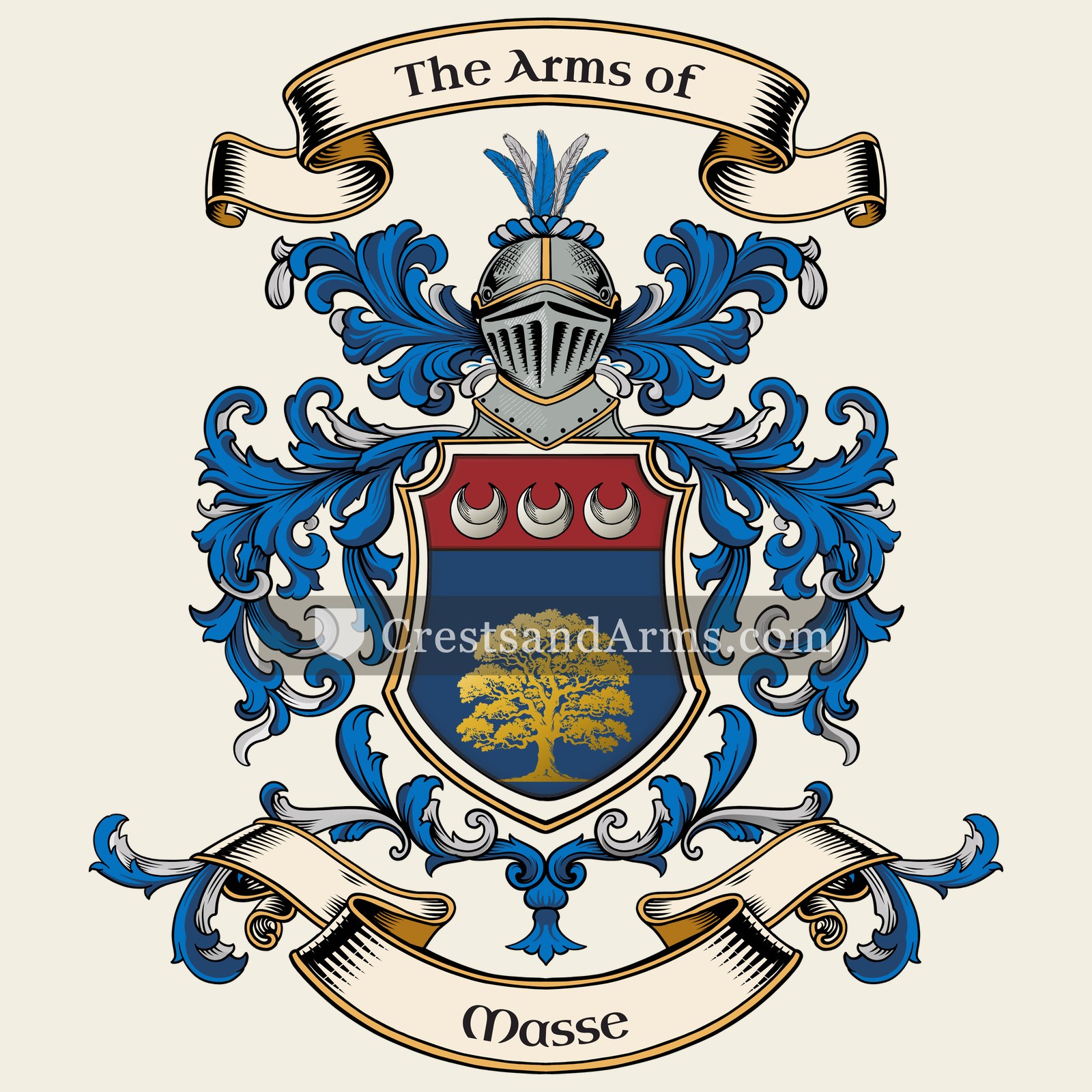 The Masse coat of arms, drawn from the recorded blazon