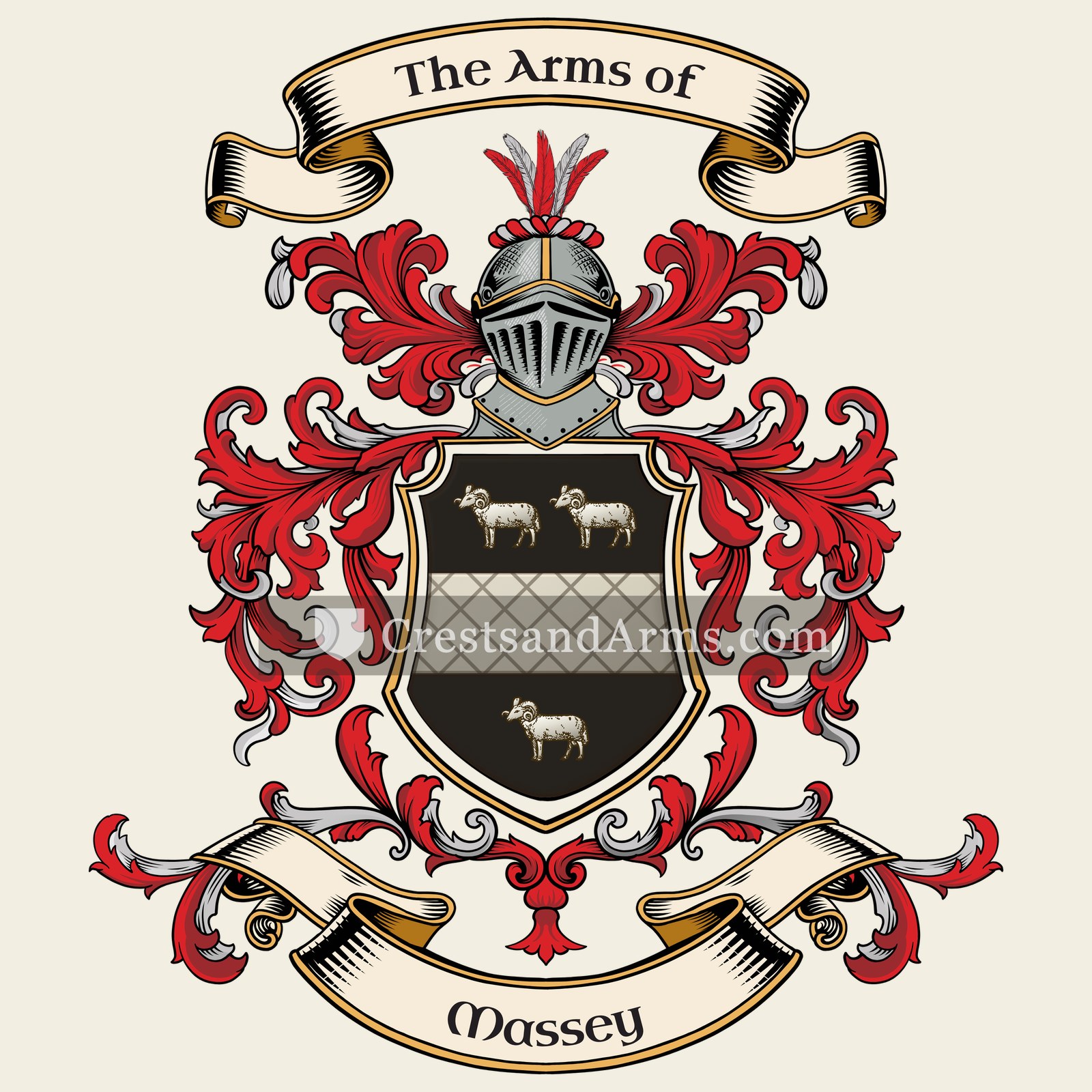 The Massey coat of arms, drawn from the recorded blazon