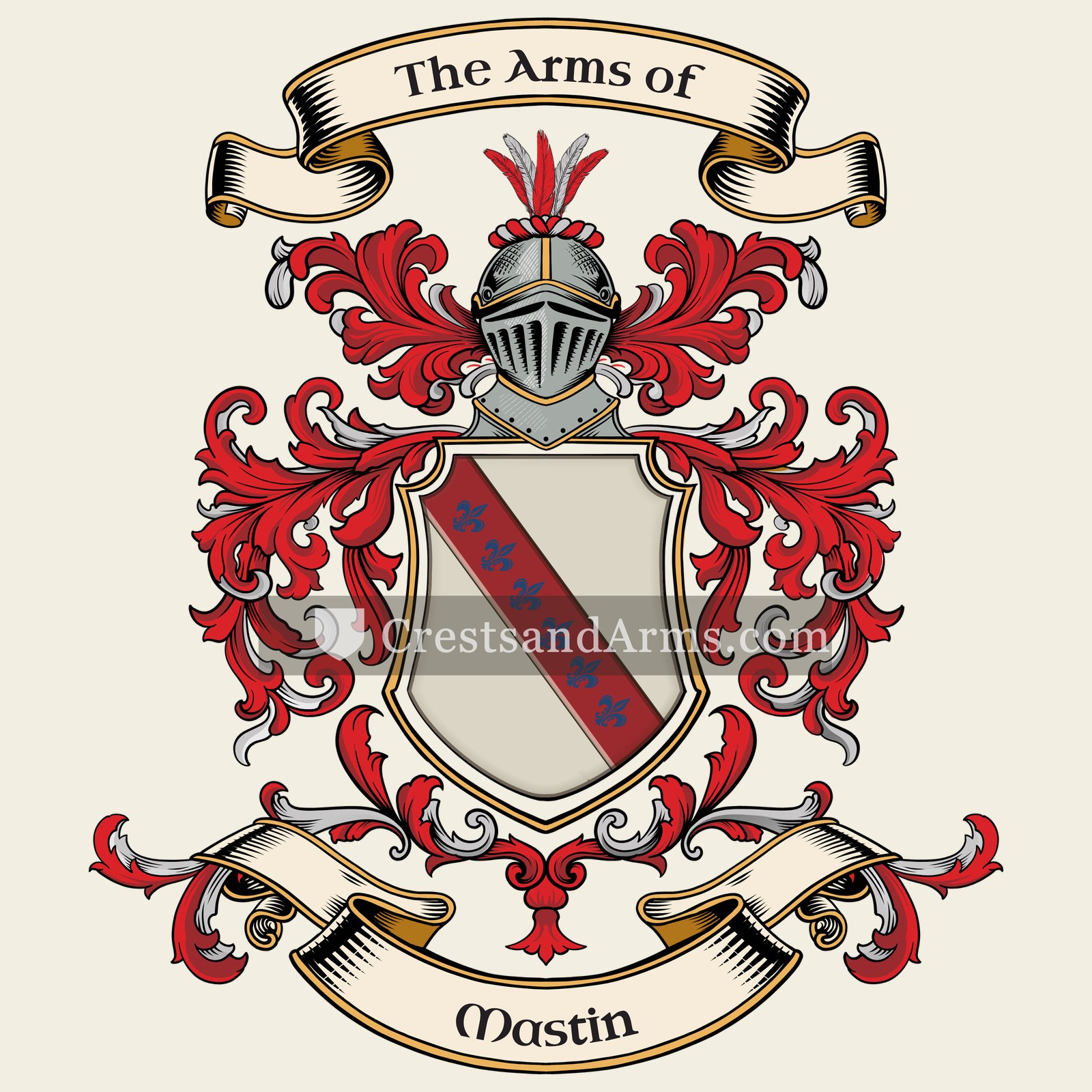 The Mastin coat of arms, drawn from the recorded blazon