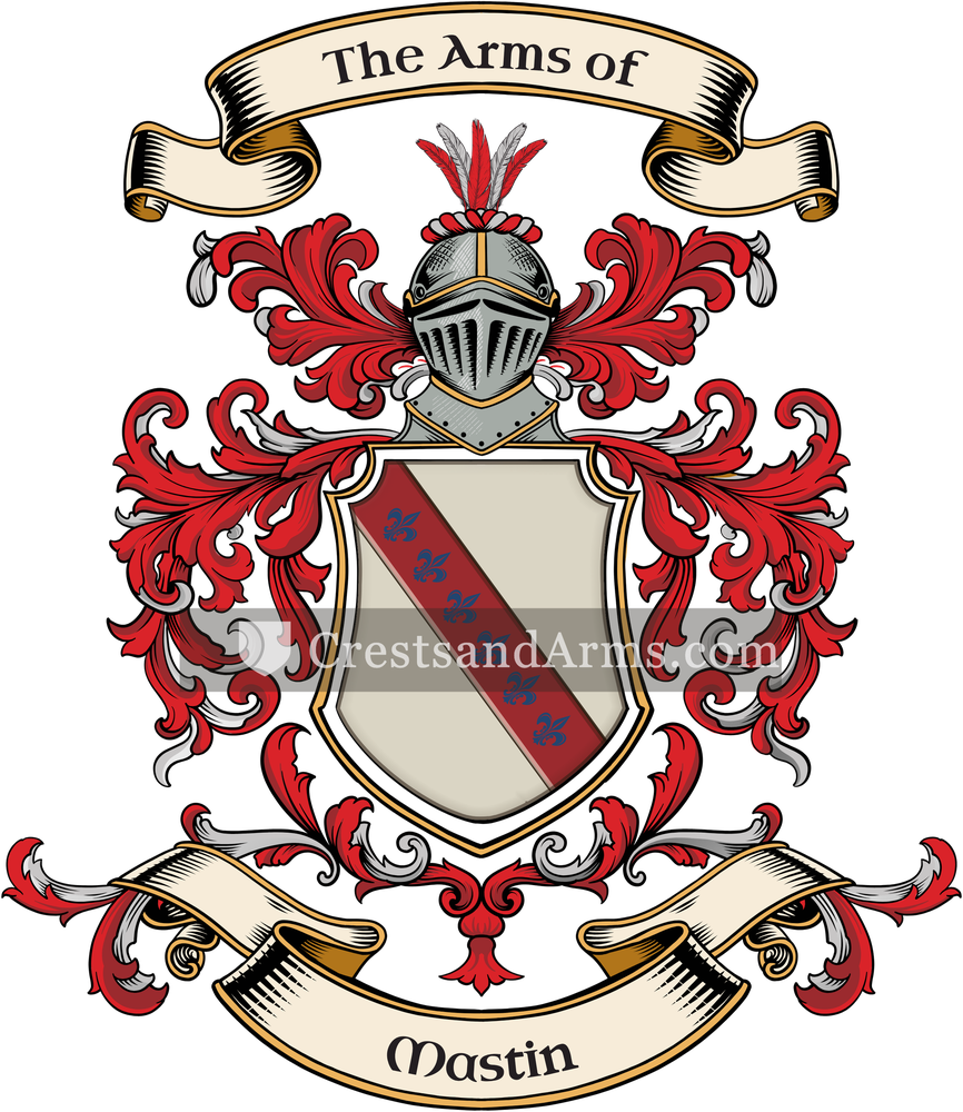 The Mastin coat of arms, drawn from the recorded blazon
