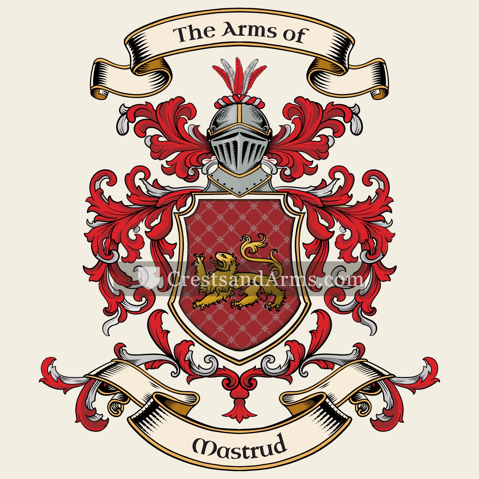 The Mastrud coat of arms, drawn from the recorded blazon