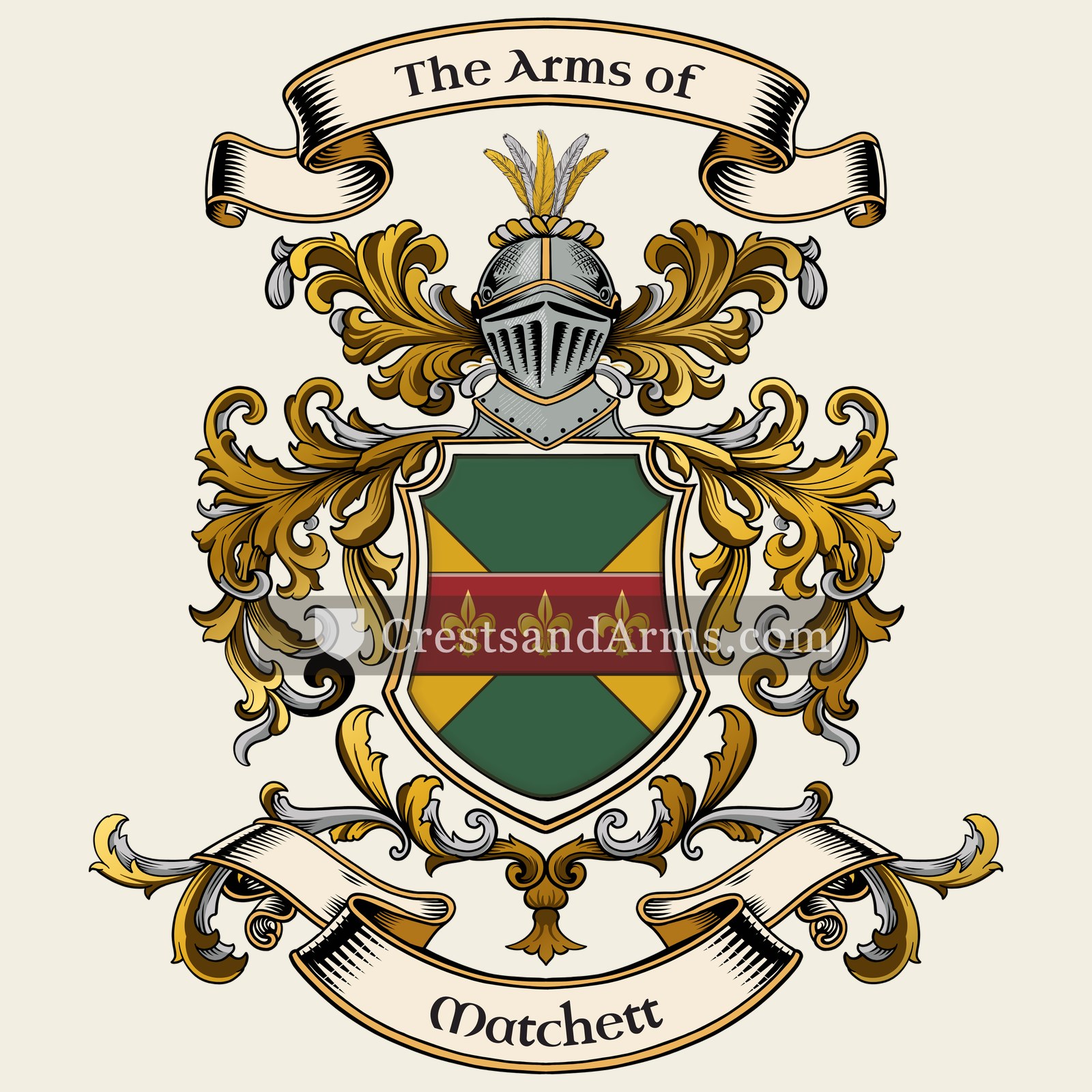 The Matchett coat of arms, drawn from the recorded blazon
