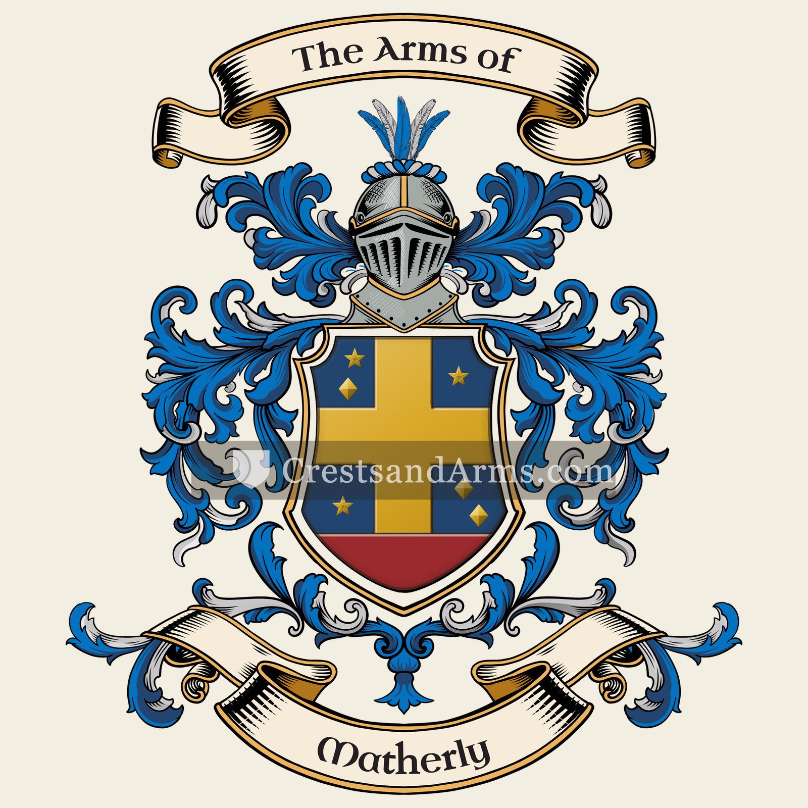 The Matherly coat of arms, drawn from the recorded blazon