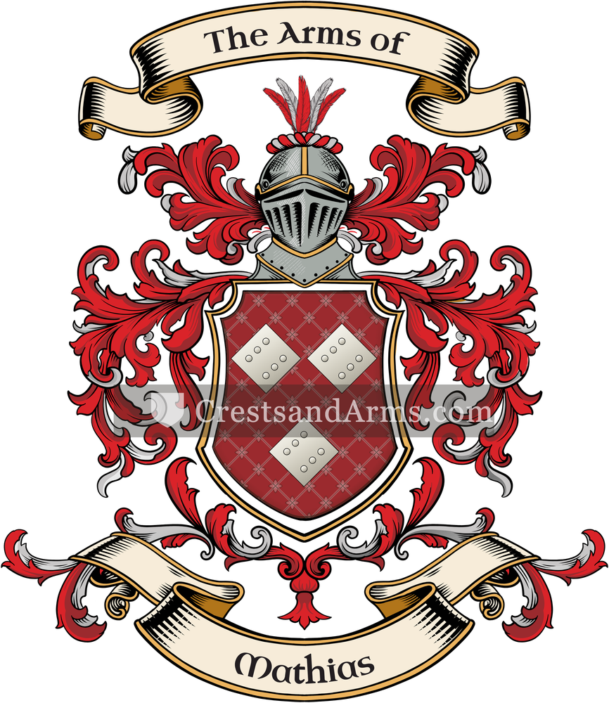 The Mathias coat of arms, drawn from the recorded blazon