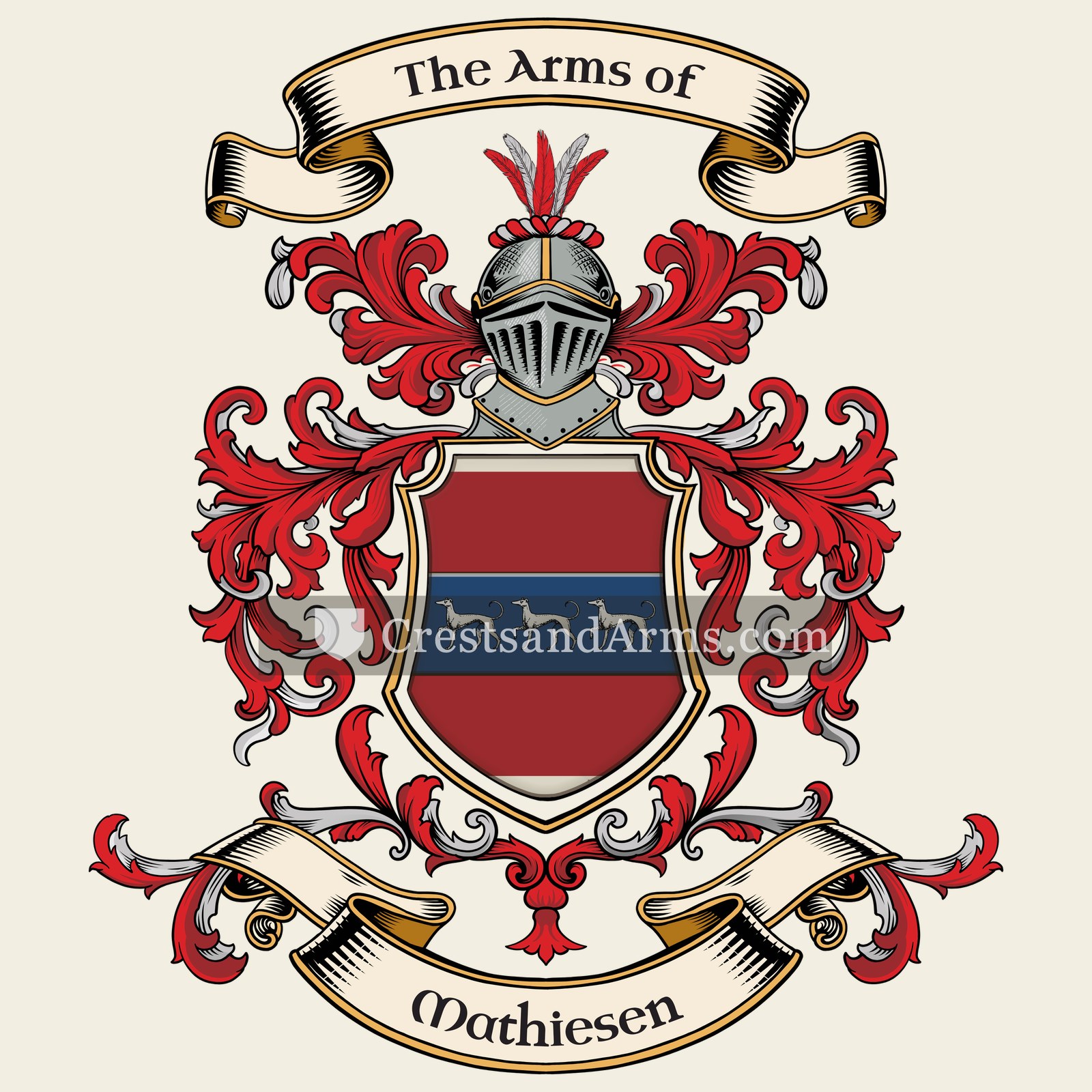 The Mathiesen coat of arms, drawn from the recorded blazon