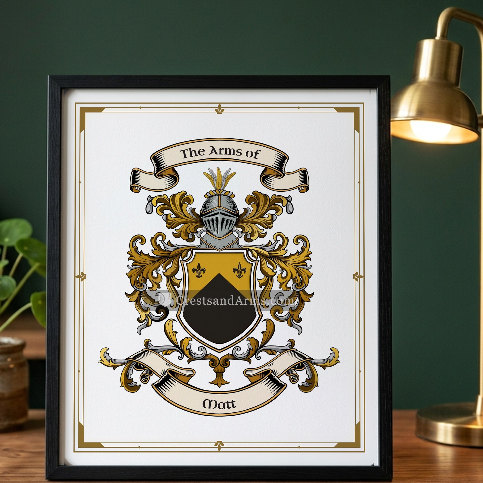 The Matt arms on the framed, black wood