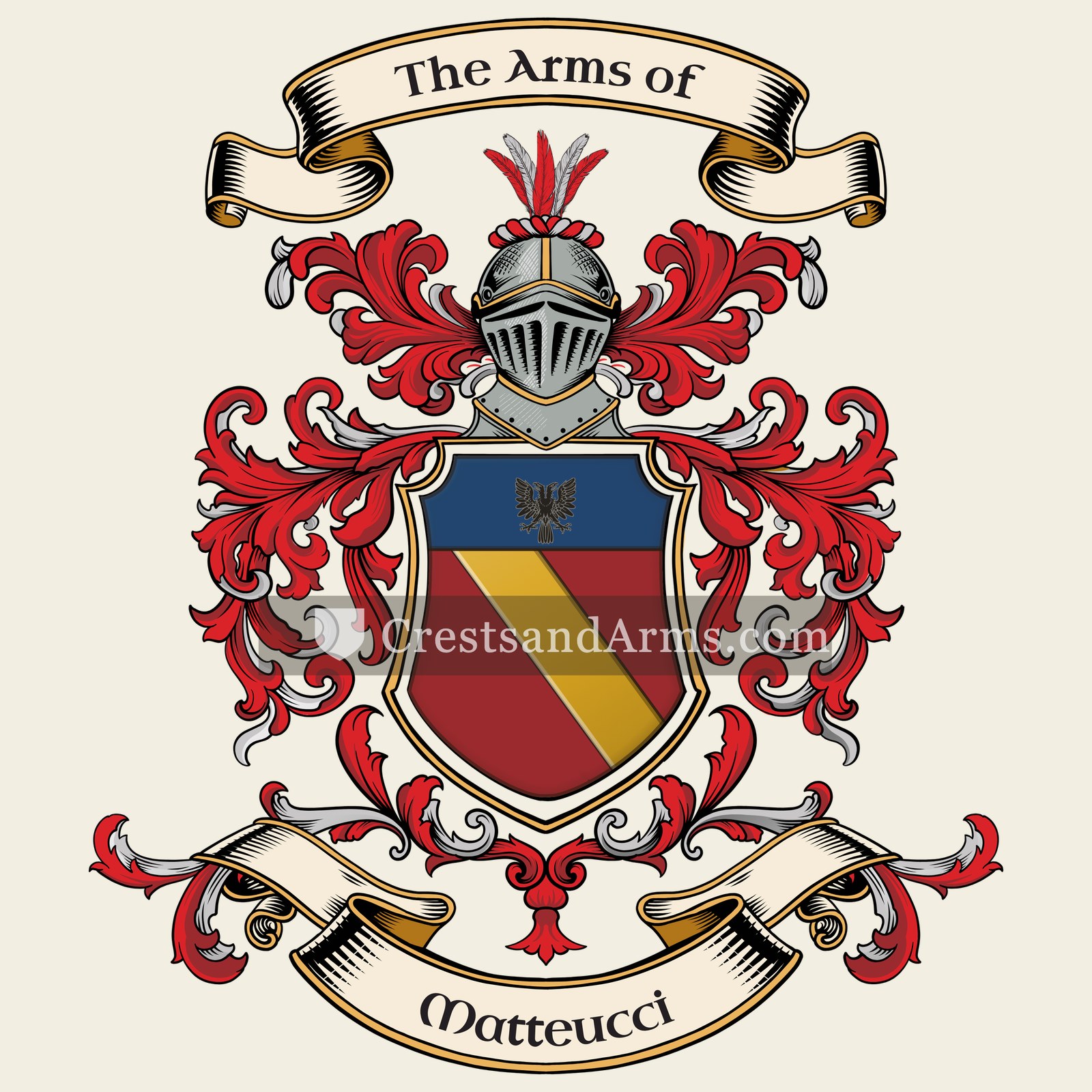 The Matteucci coat of arms, drawn from the recorded blazon