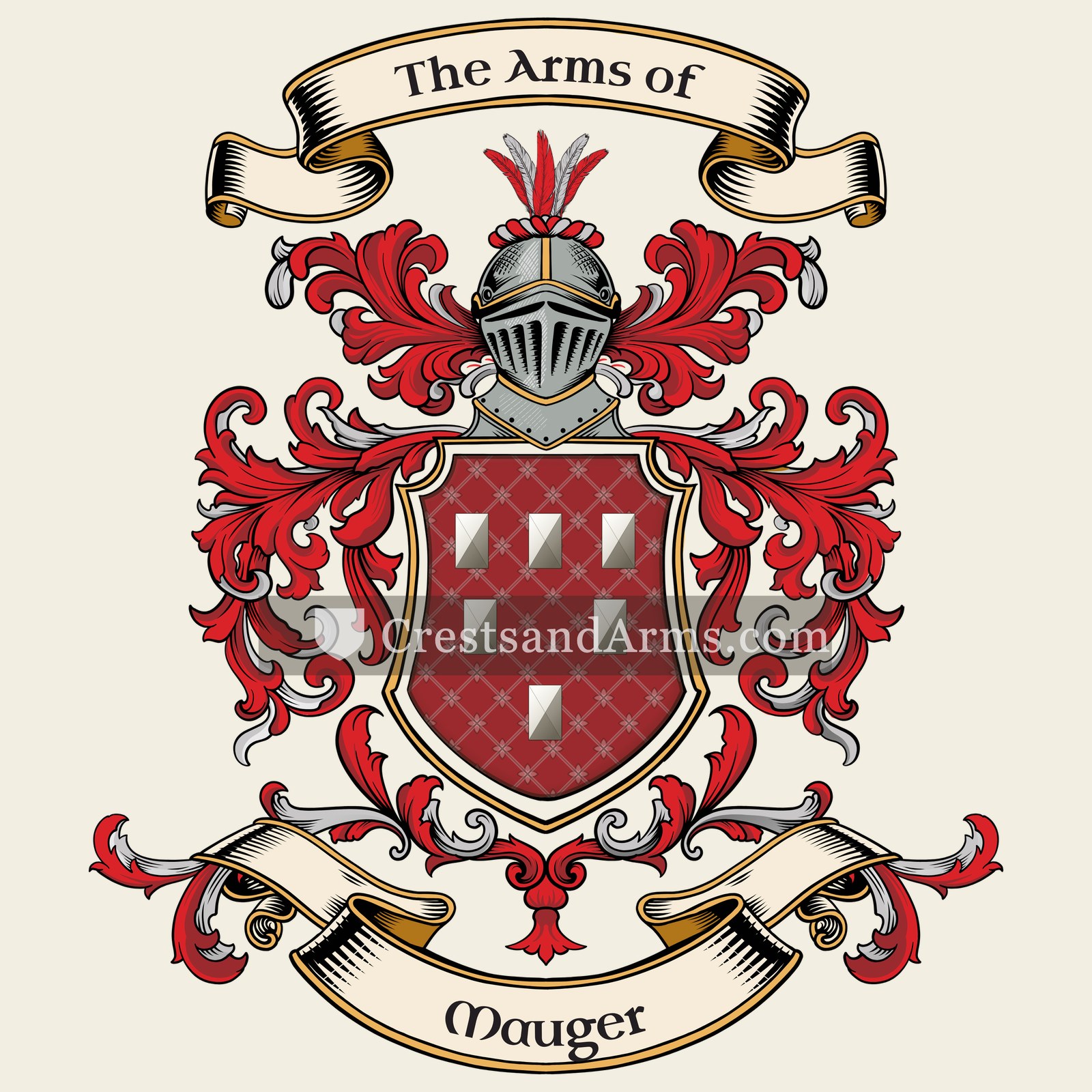 The Mauger coat of arms, drawn from the recorded blazon
