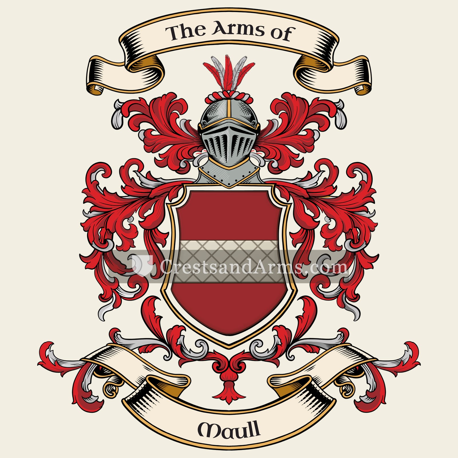 The Maull coat of arms, drawn from the recorded blazon