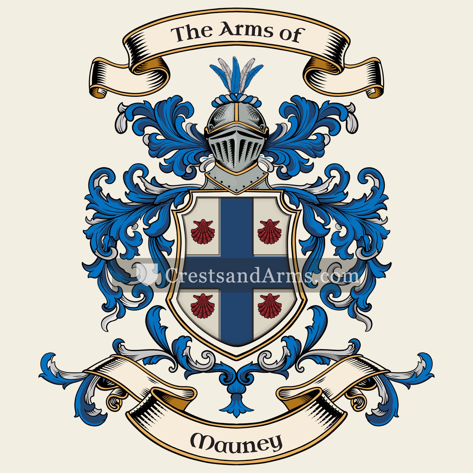 The Mauney coat of arms, drawn from the recorded blazon