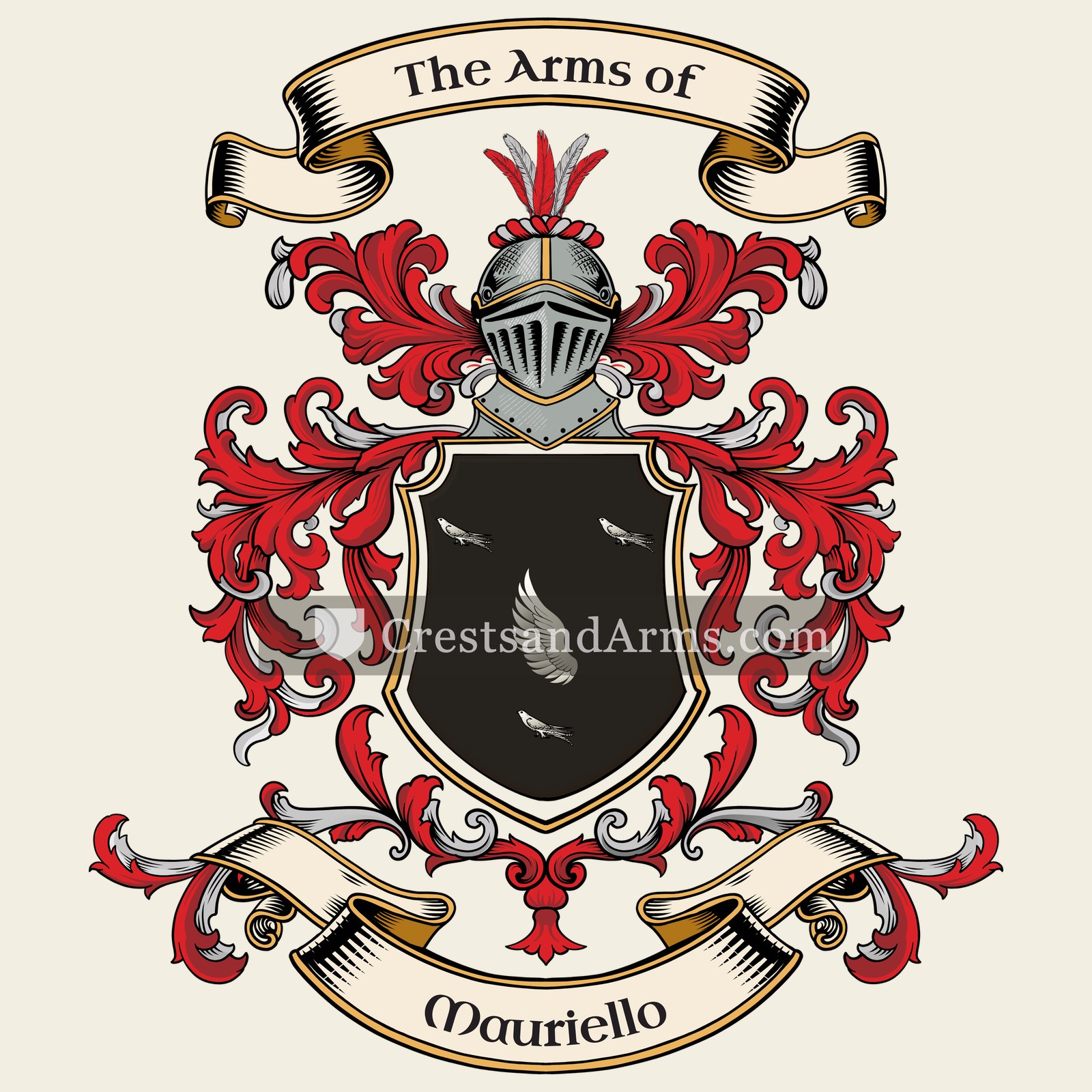 The Mauriello coat of arms, drawn from the recorded blazon