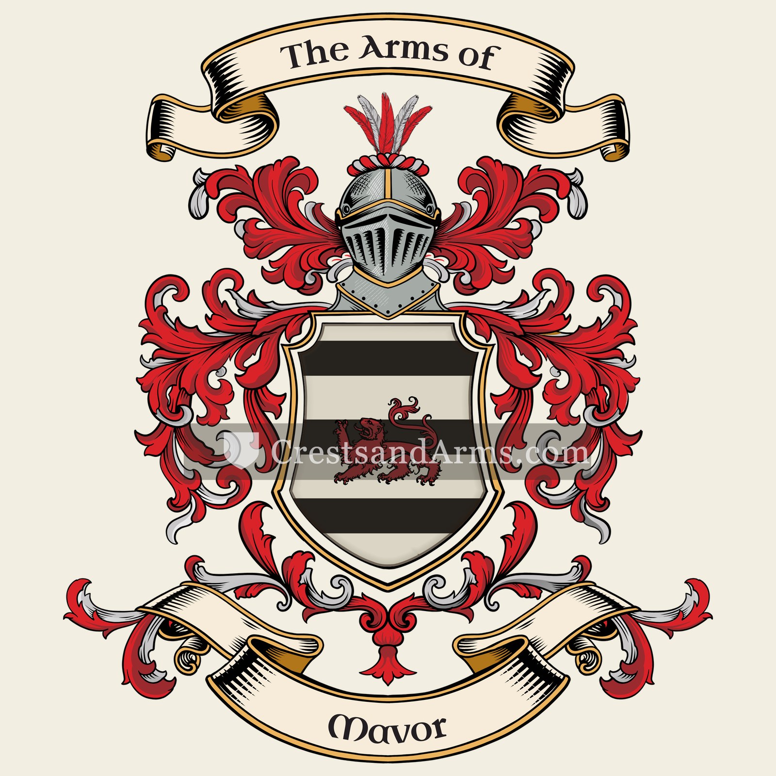 The Mavor coat of arms, drawn from the recorded blazon