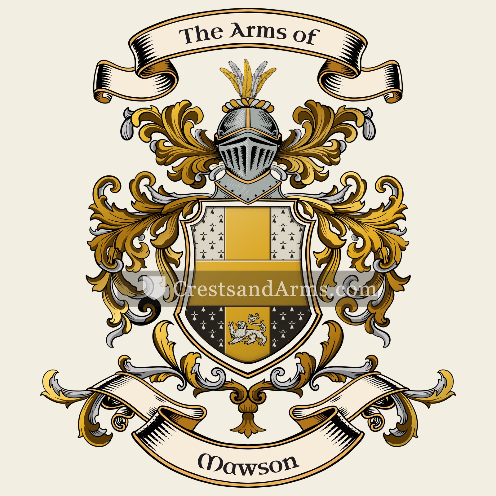 The Mawson coat of arms, drawn from the recorded blazon
