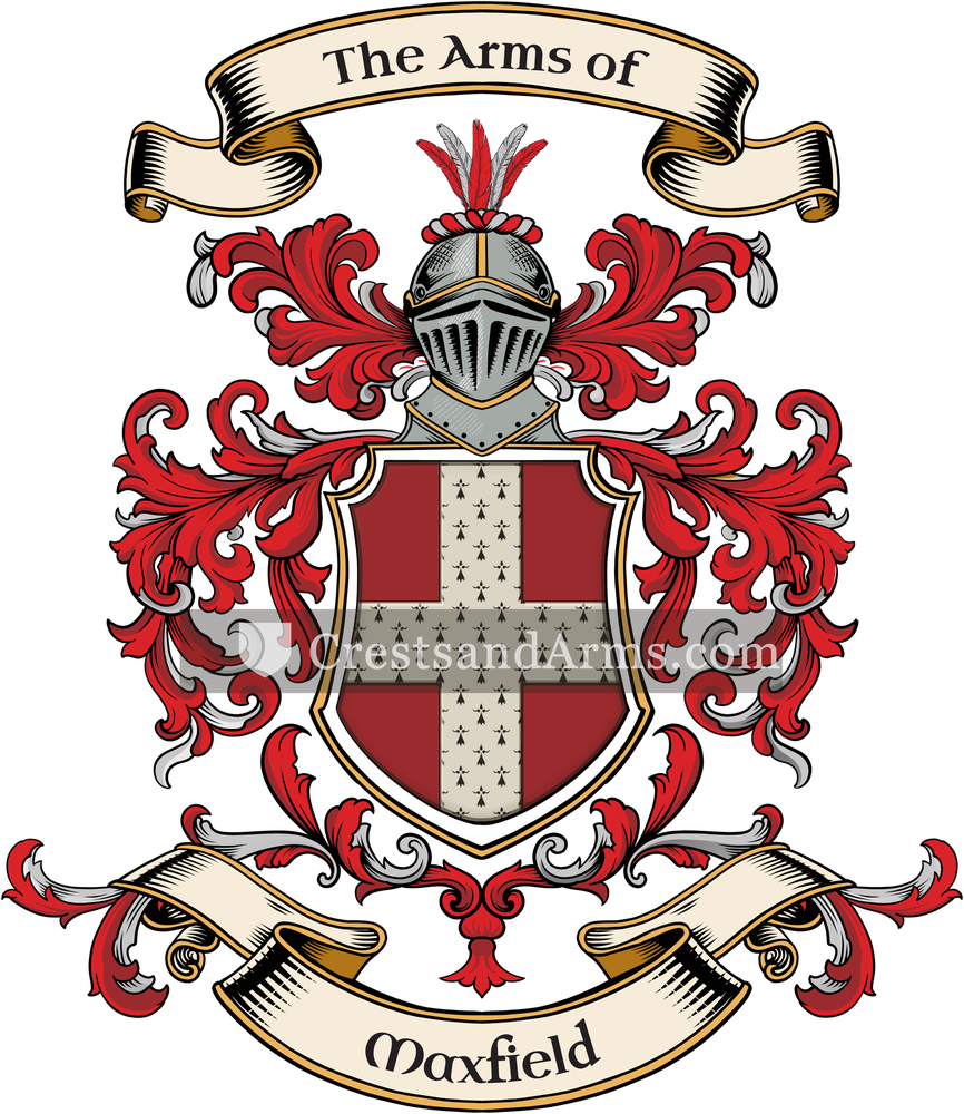 The Maxfield coat of arms, drawn from the recorded blazon