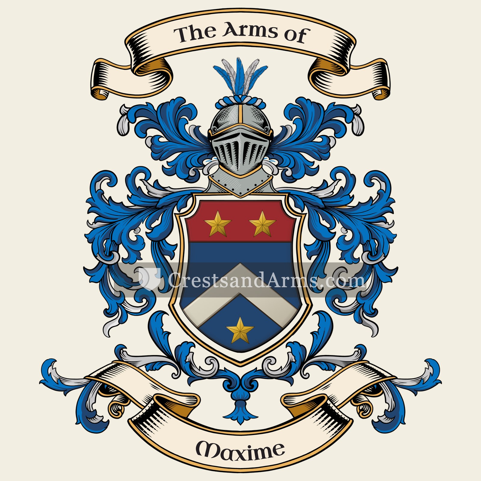 The Maxime coat of arms, drawn from the recorded blazon