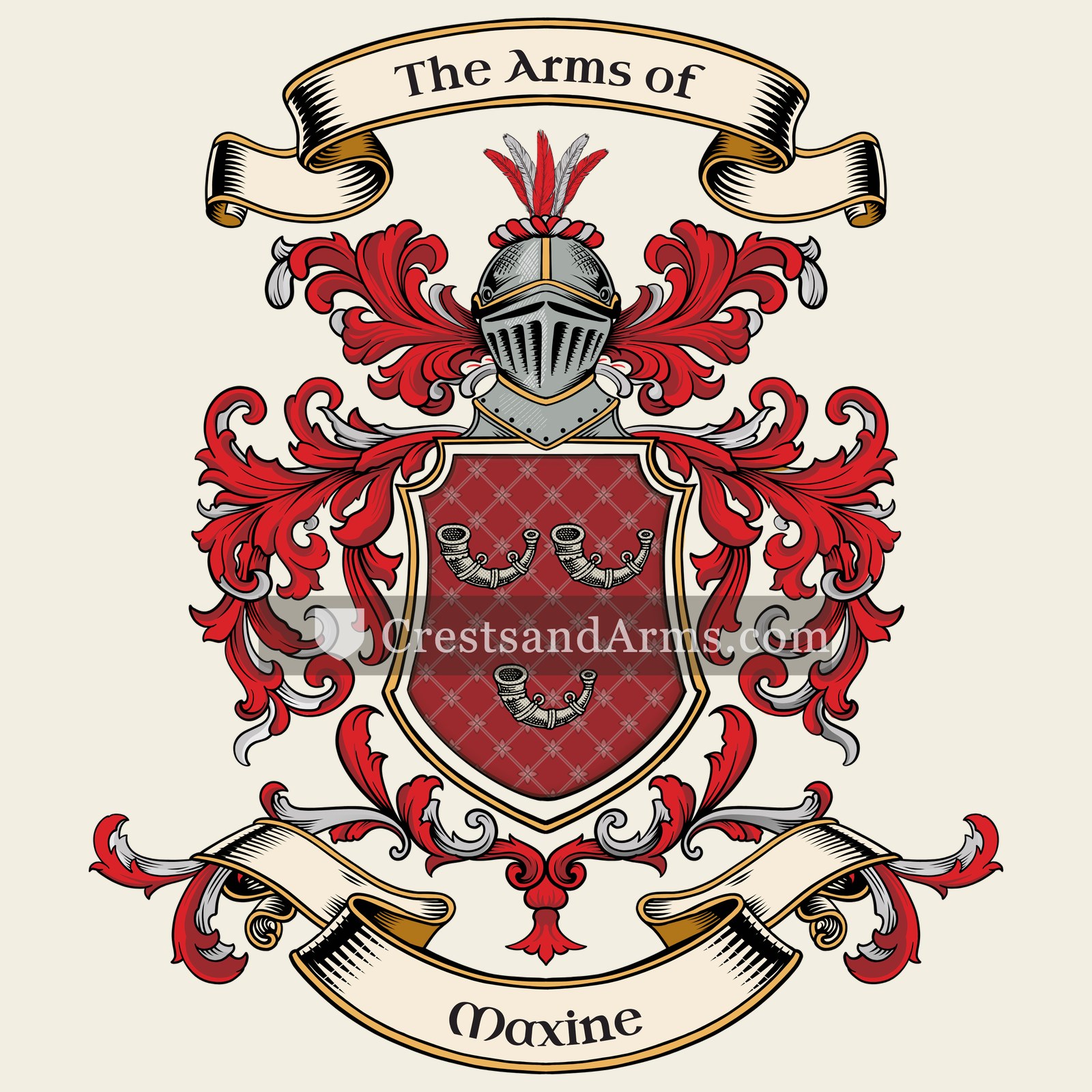 The Maxine coat of arms, drawn from the recorded blazon