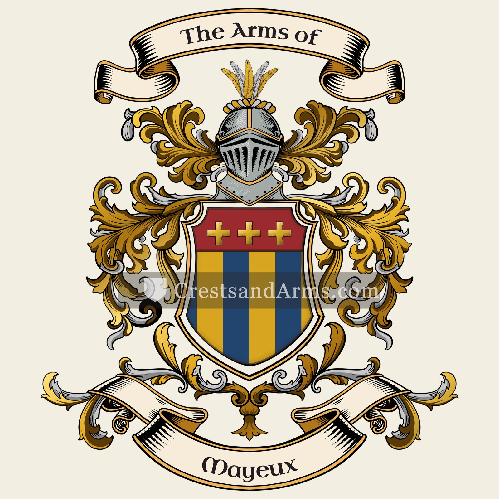 The Mayeux coat of arms, drawn from the recorded blazon