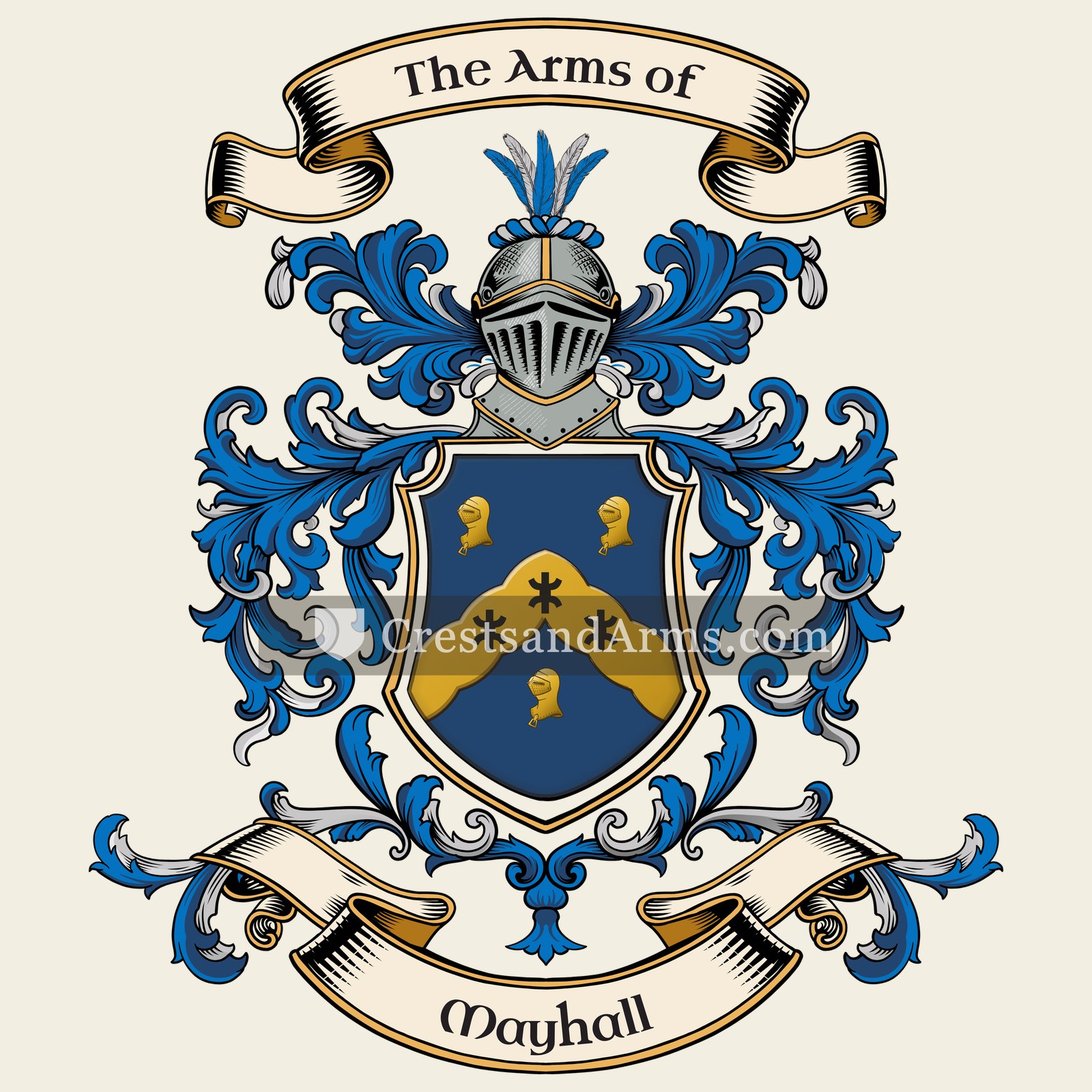 The Mayhall coat of arms, drawn from the recorded blazon