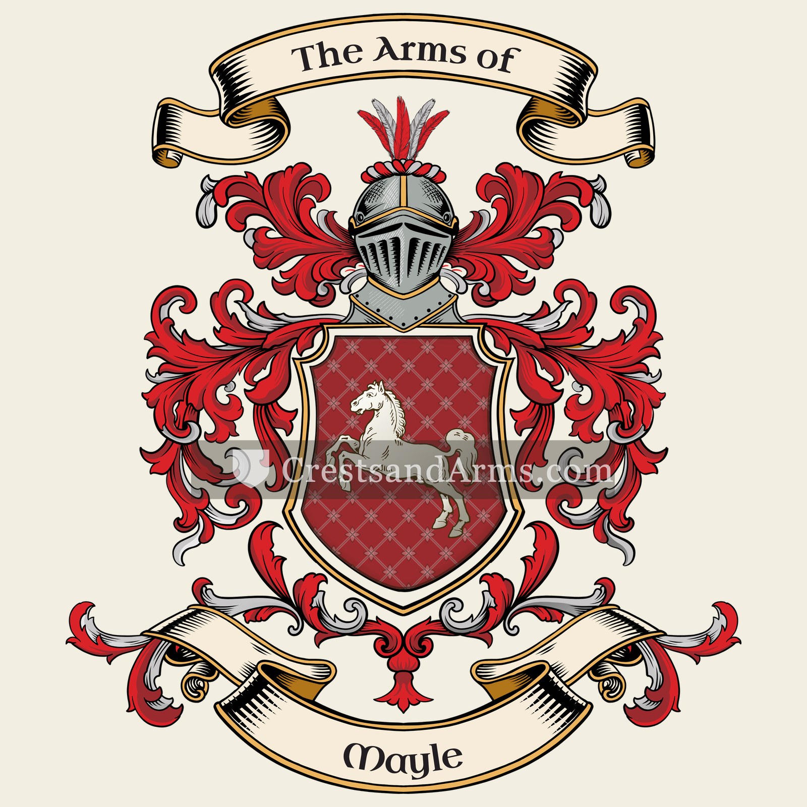 The Mayle coat of arms, drawn from the recorded blazon