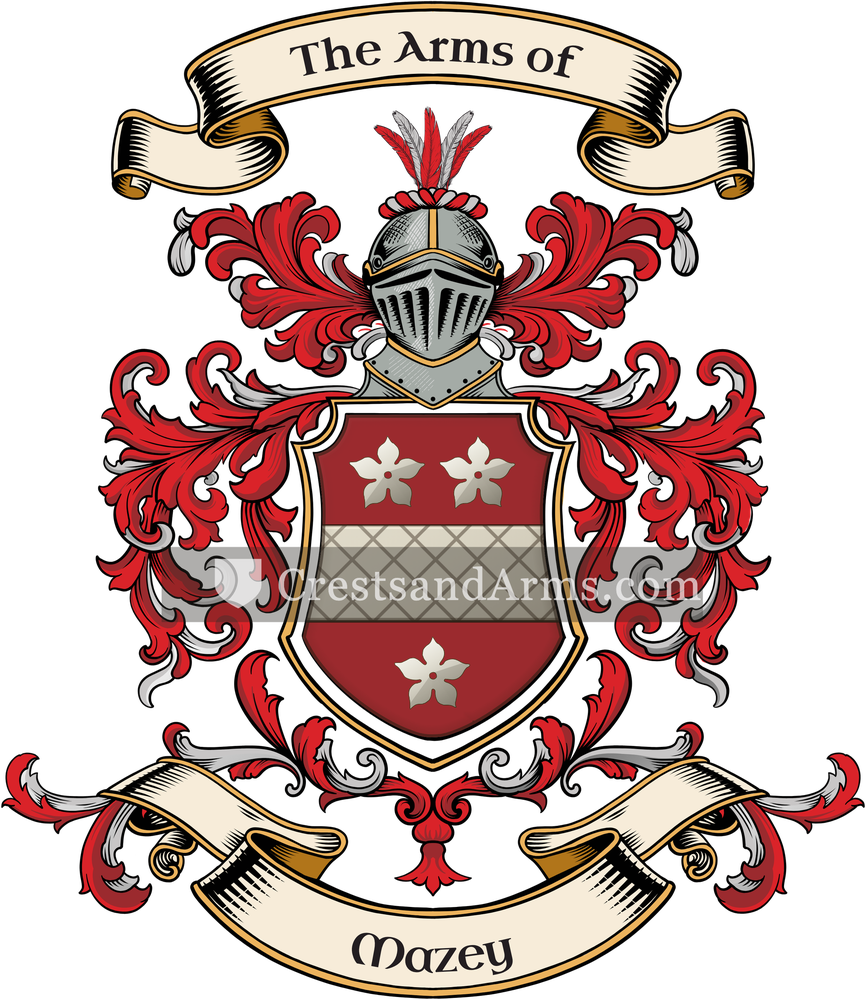 The Mazey coat of arms, drawn from the recorded blazon