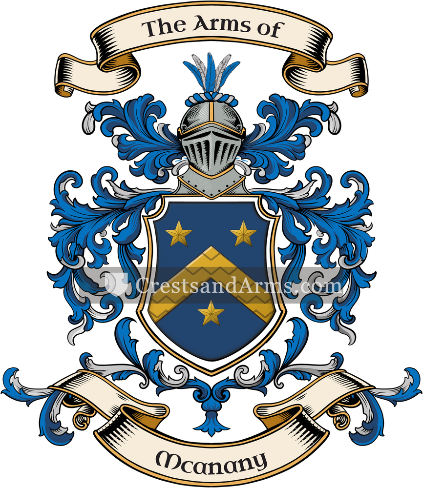 The Mcanany coat of arms, drawn from the recorded blazon