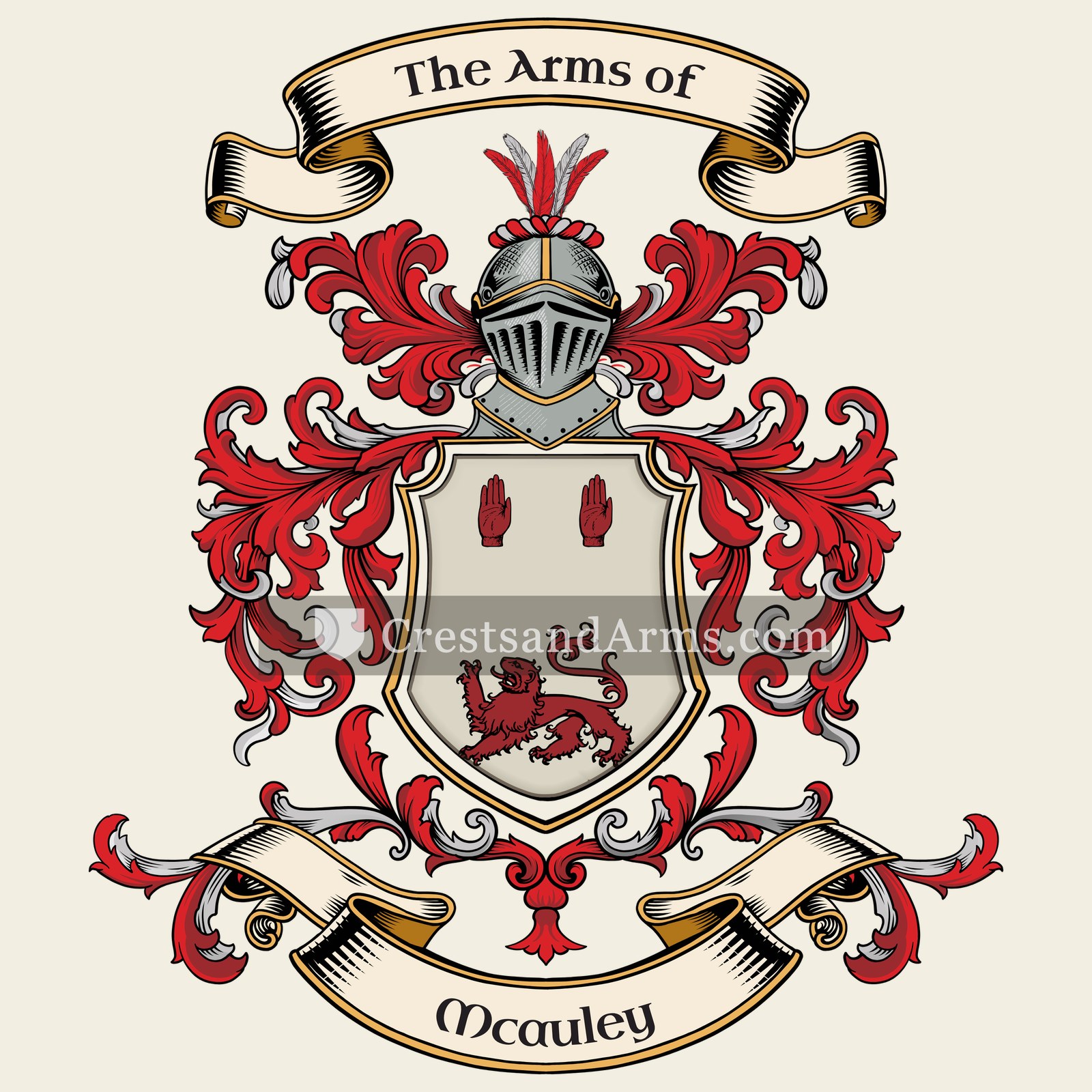 The Mcauley coat of arms, drawn from the recorded blazon