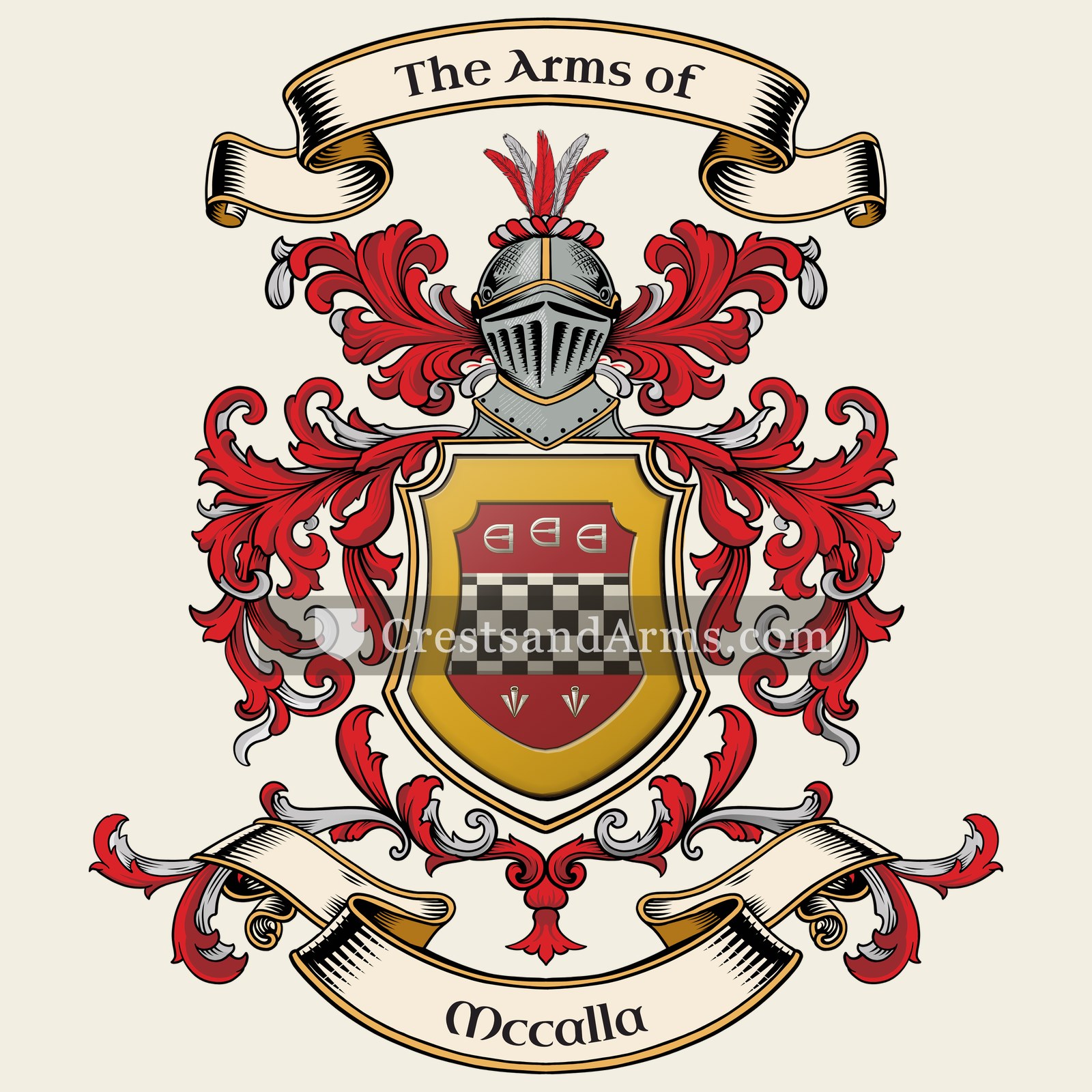 The Mccalla coat of arms, drawn from the recorded blazon