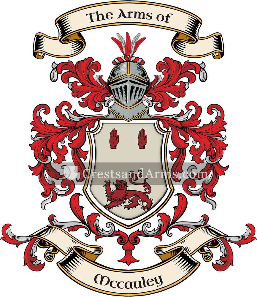 The Mccauley coat of arms, drawn from the recorded blazon