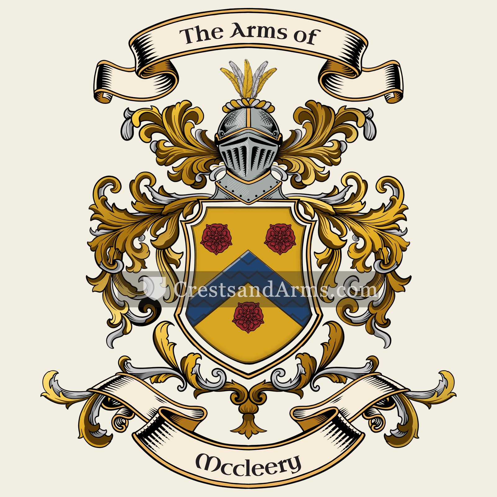 The Mccleery coat of arms, drawn from the recorded blazon