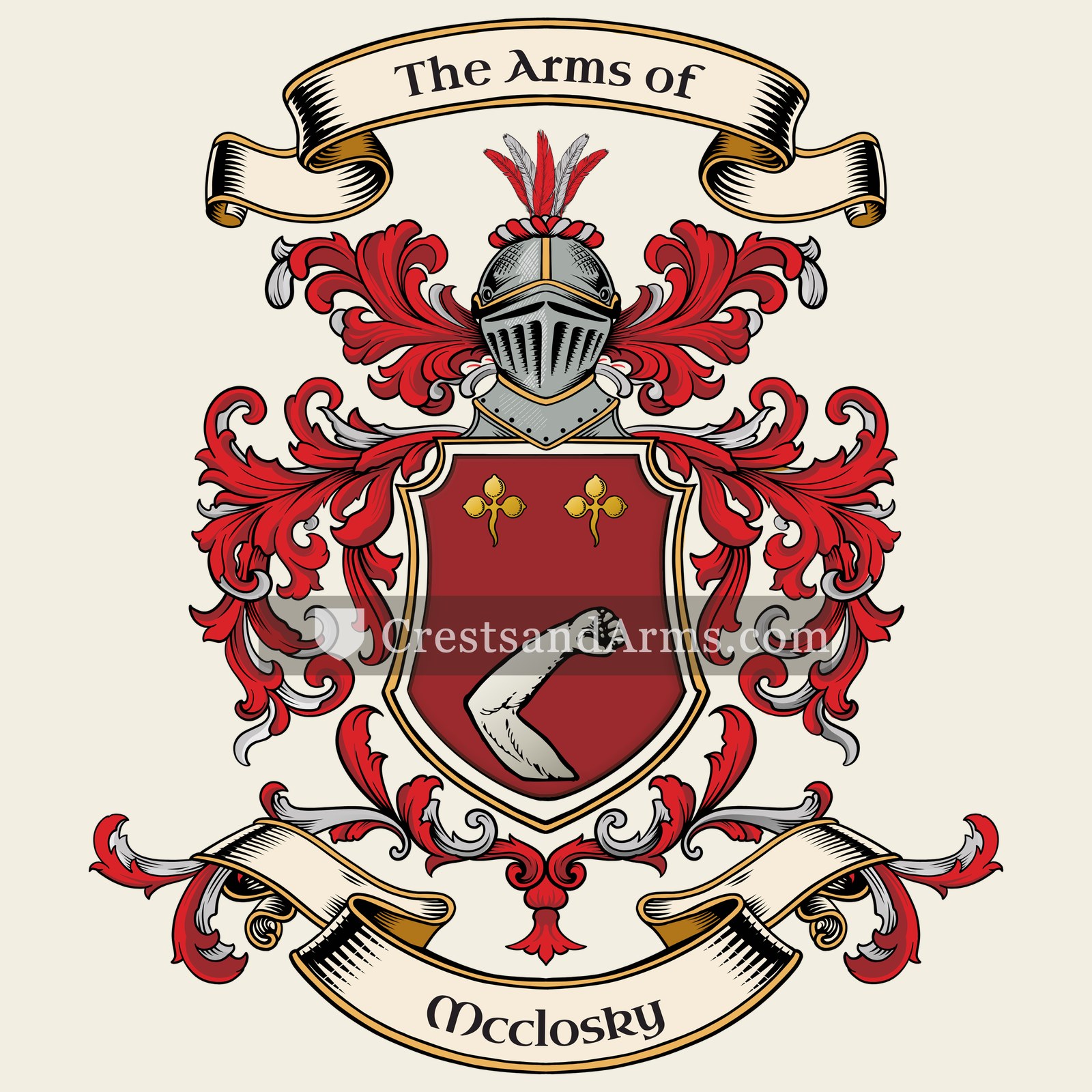 The Mcclosky coat of arms, drawn from the recorded blazon
