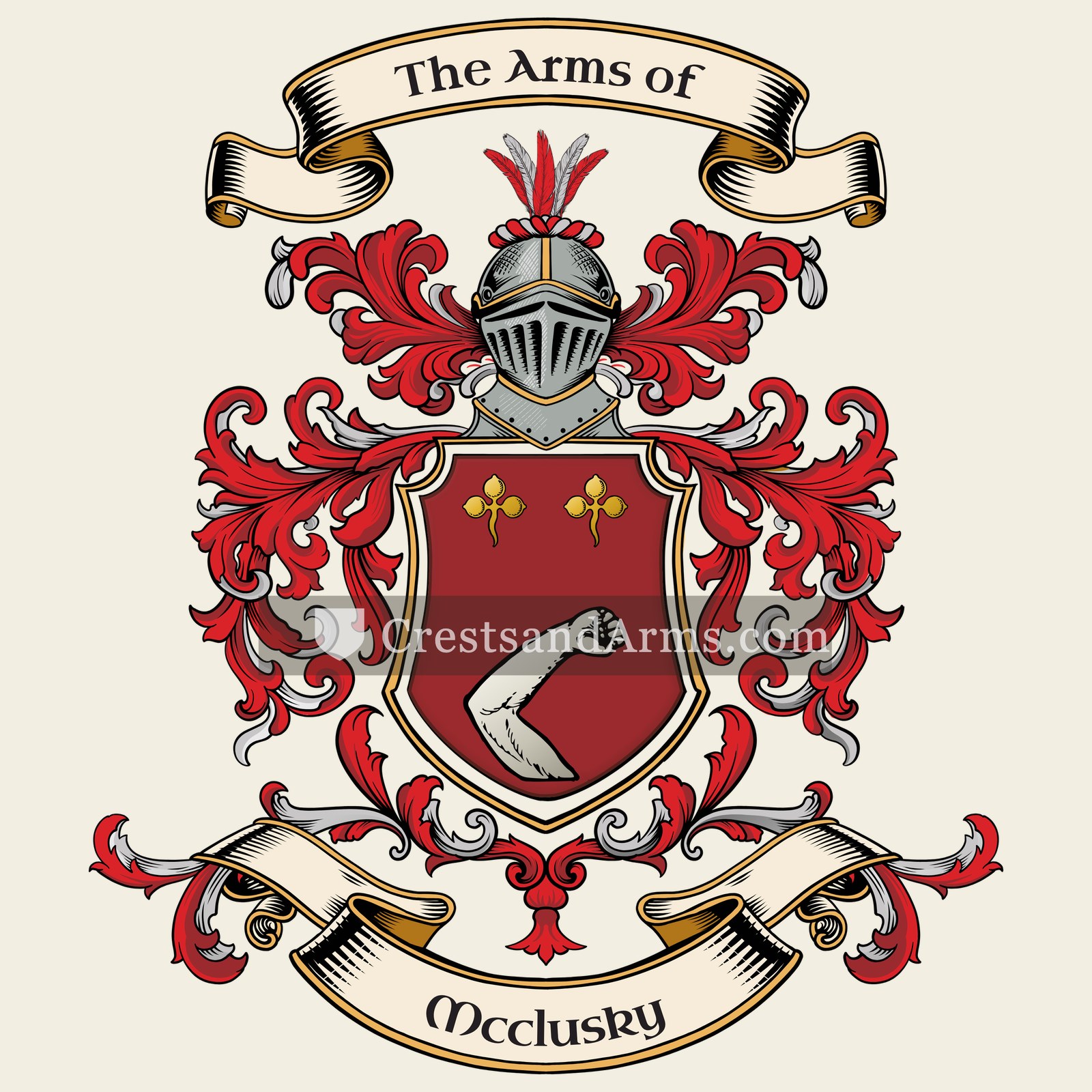The Mcclusky coat of arms, drawn from the recorded blazon
