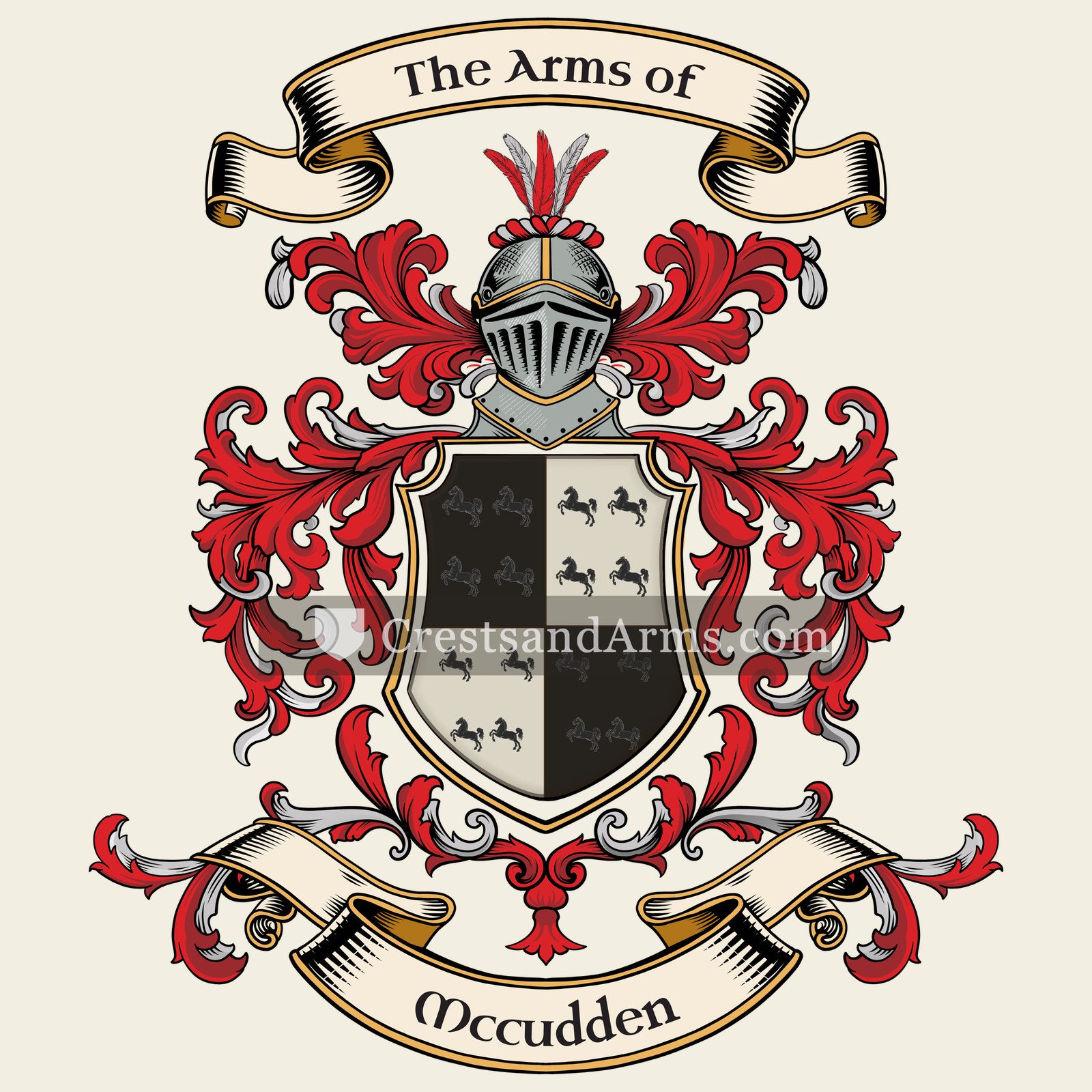 The Mccudden coat of arms, drawn from the recorded blazon