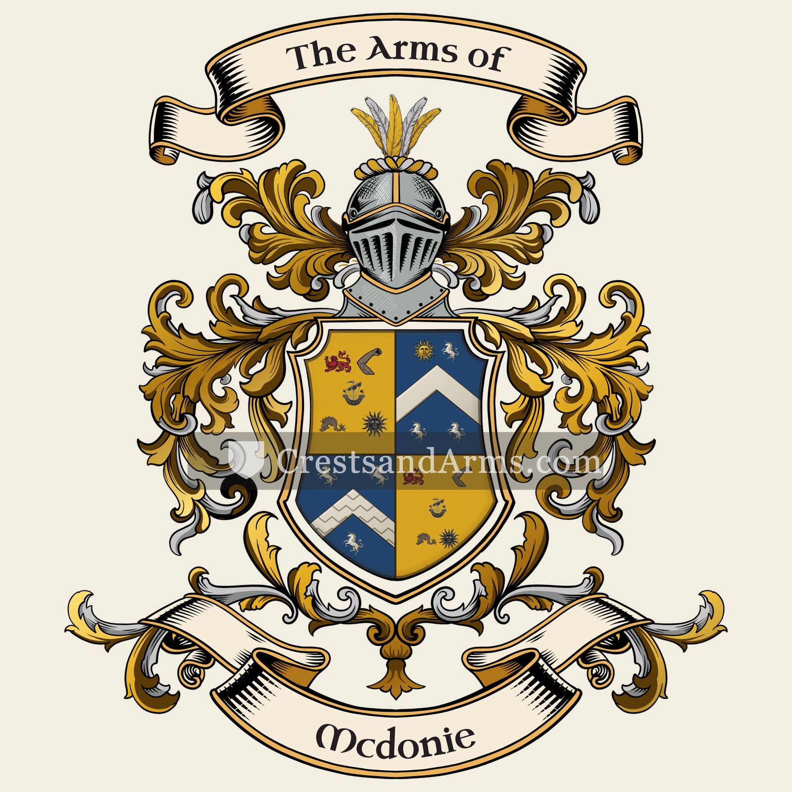 The Mcdonie coat of arms, drawn from the recorded blazon