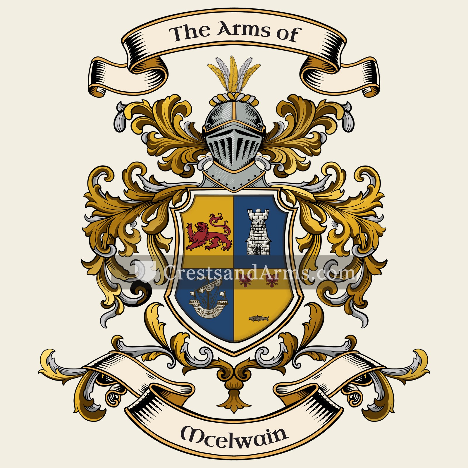 The Mcelwain coat of arms, drawn from the recorded blazon