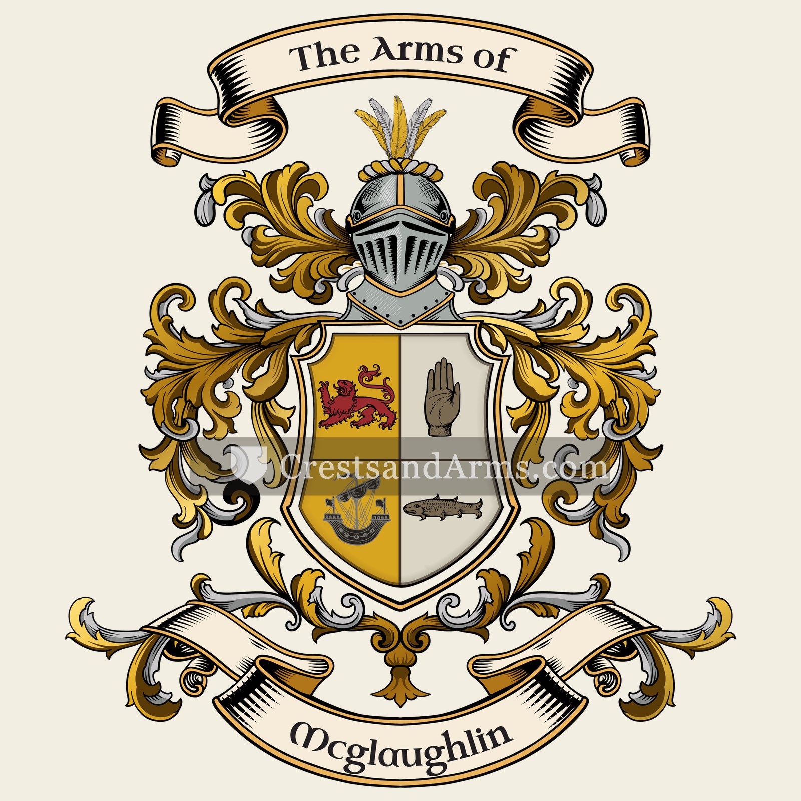 The Mcglaughlin coat of arms, drawn from the recorded blazon