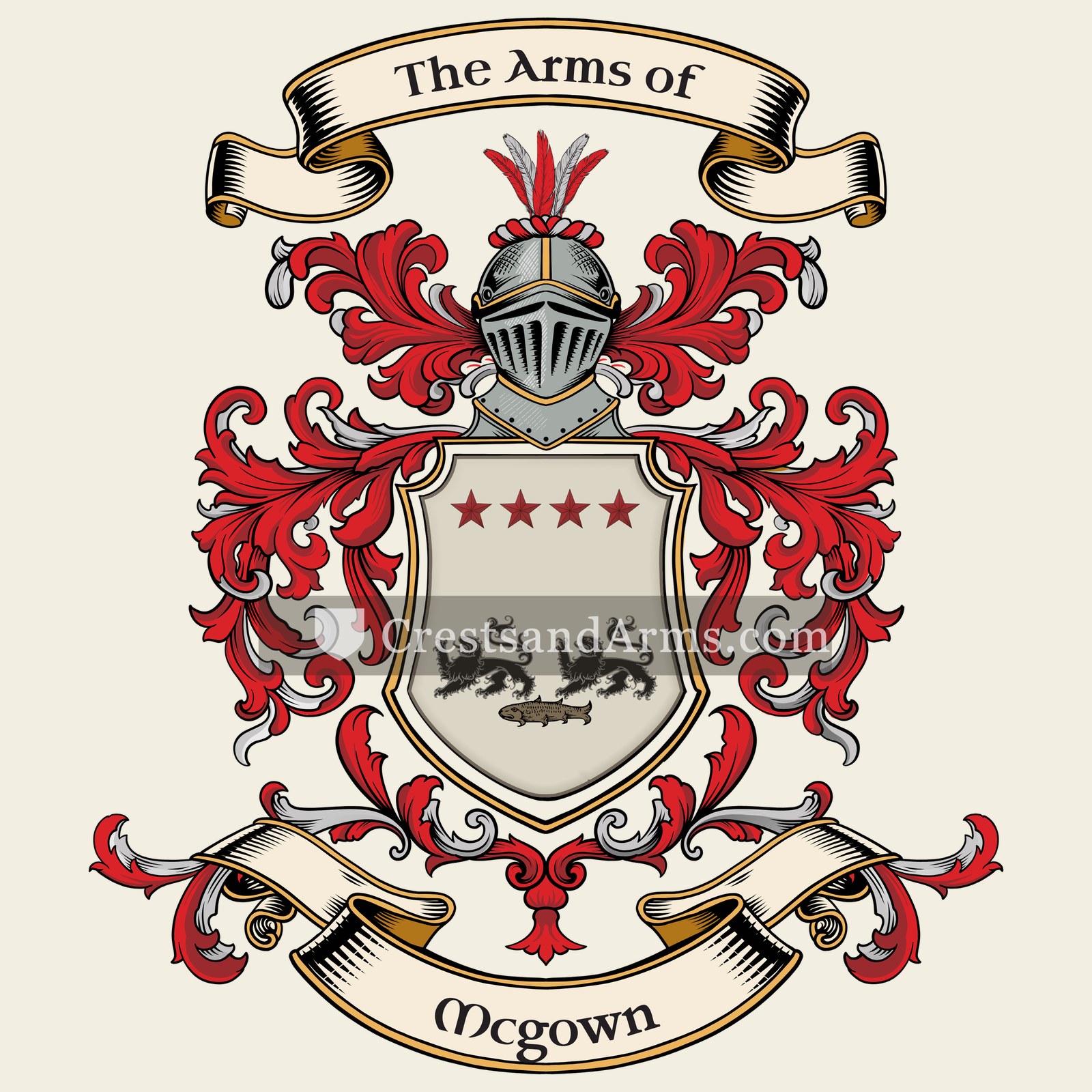 The Mcgown coat of arms, drawn from the recorded blazon