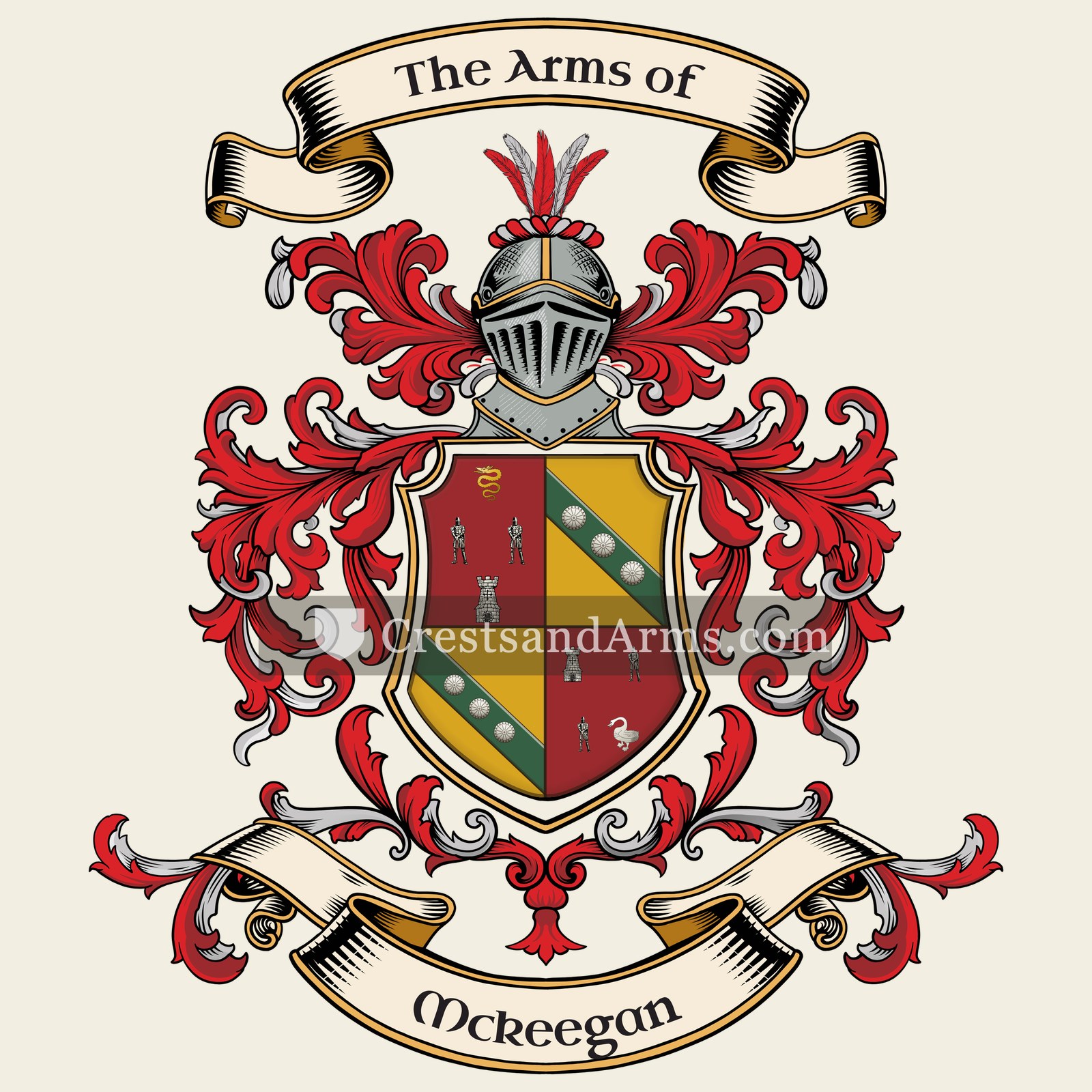 The Mckeegan coat of arms, drawn from the recorded blazon