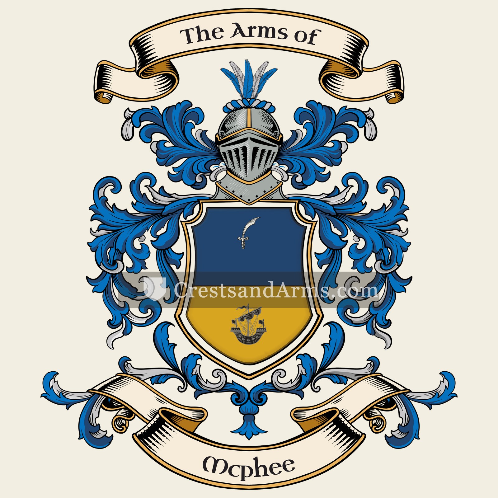 The Mcphee coat of arms, drawn from the recorded blazon