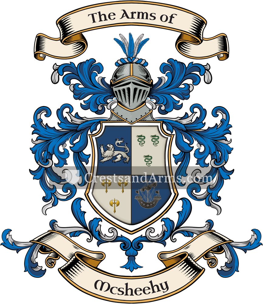 The Mcsheehy coat of arms, drawn from the recorded blazon