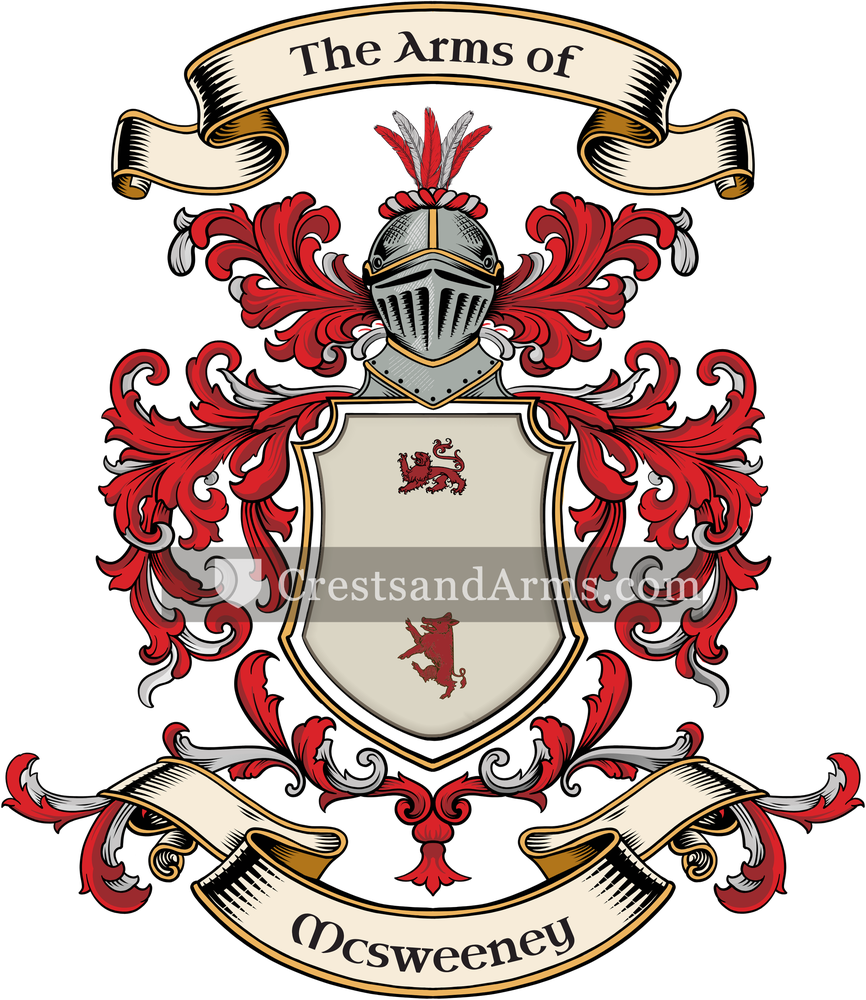The Mcsweeney coat of arms, drawn from the recorded blazon
