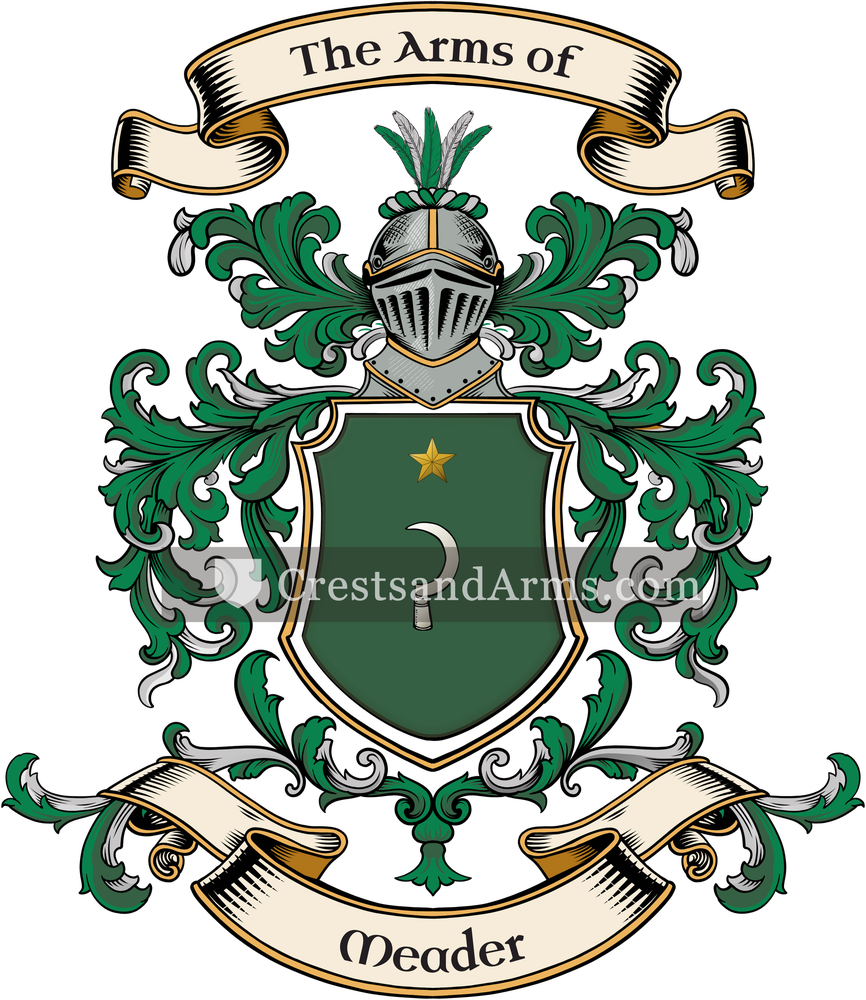 The Meader coat of arms, drawn from the recorded blazon
