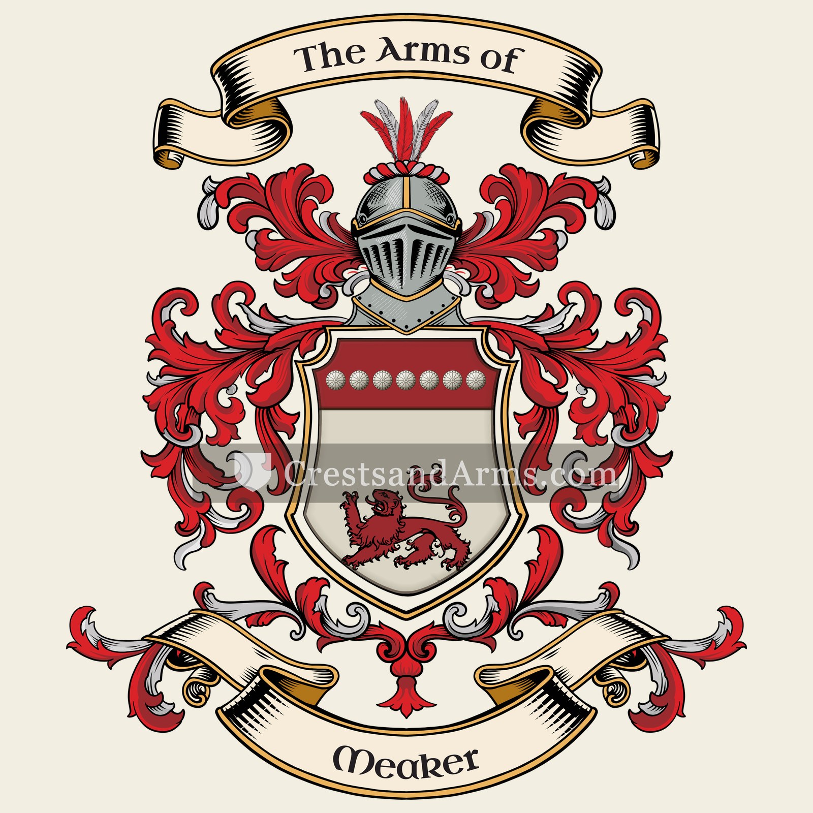 The Meaker coat of arms, drawn from the recorded blazon