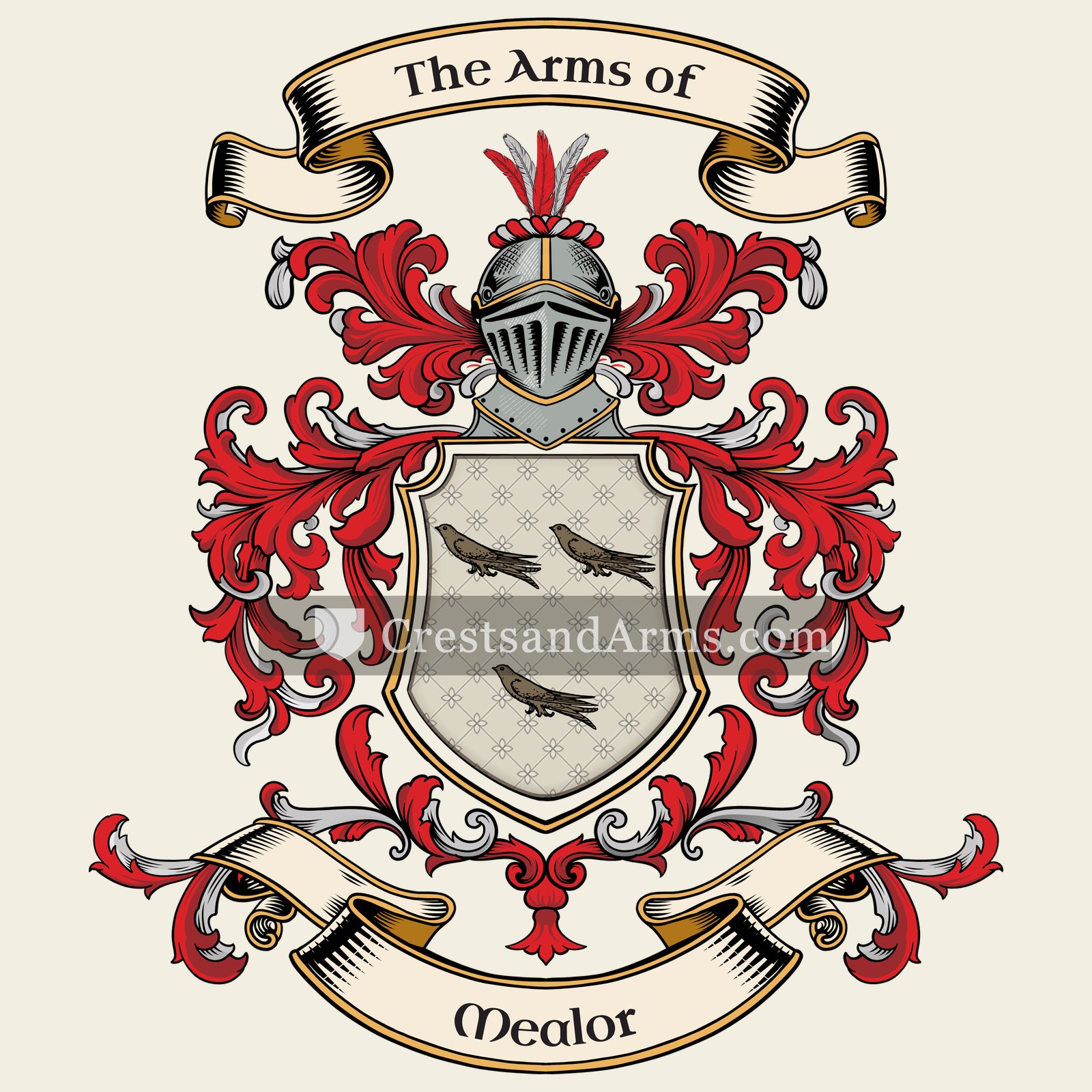 The Mealor coat of arms, drawn from the recorded blazon