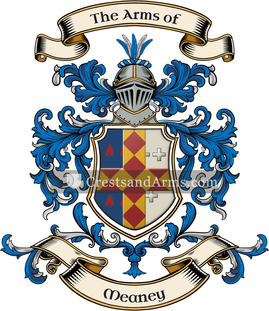 The Meaney coat of arms, drawn from the recorded blazon