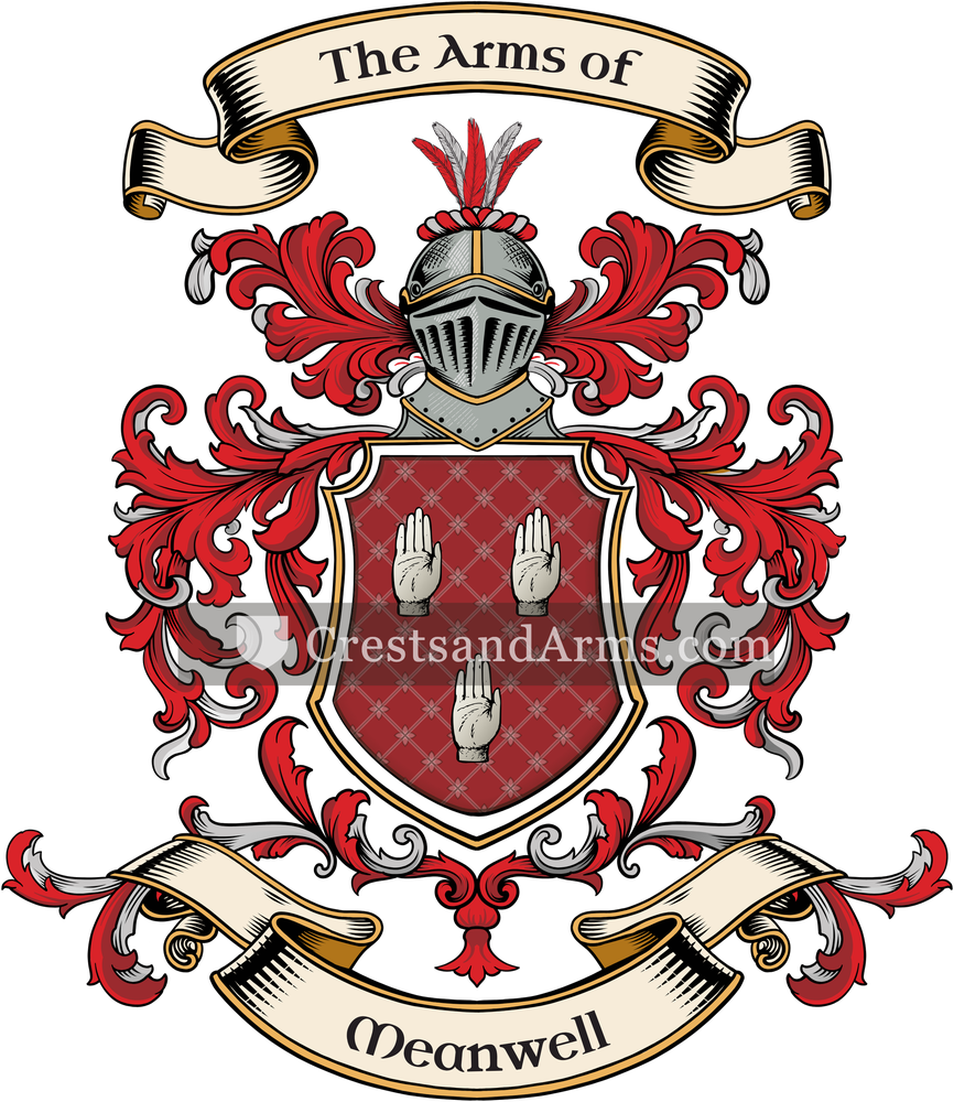 The Meanwell coat of arms, drawn from the recorded blazon