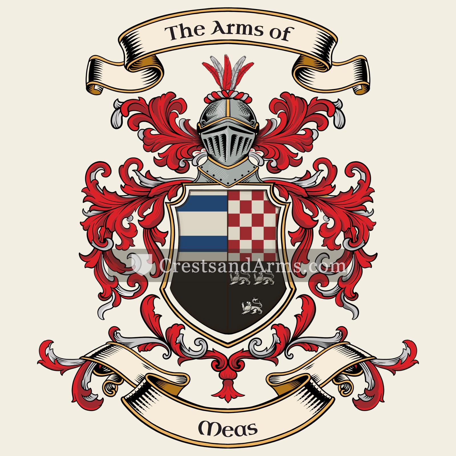 The Meas coat of arms, drawn from the recorded blazon