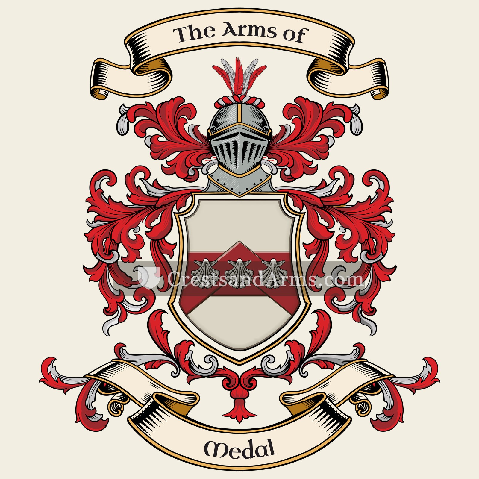 The Medal coat of arms, drawn from the recorded blazon