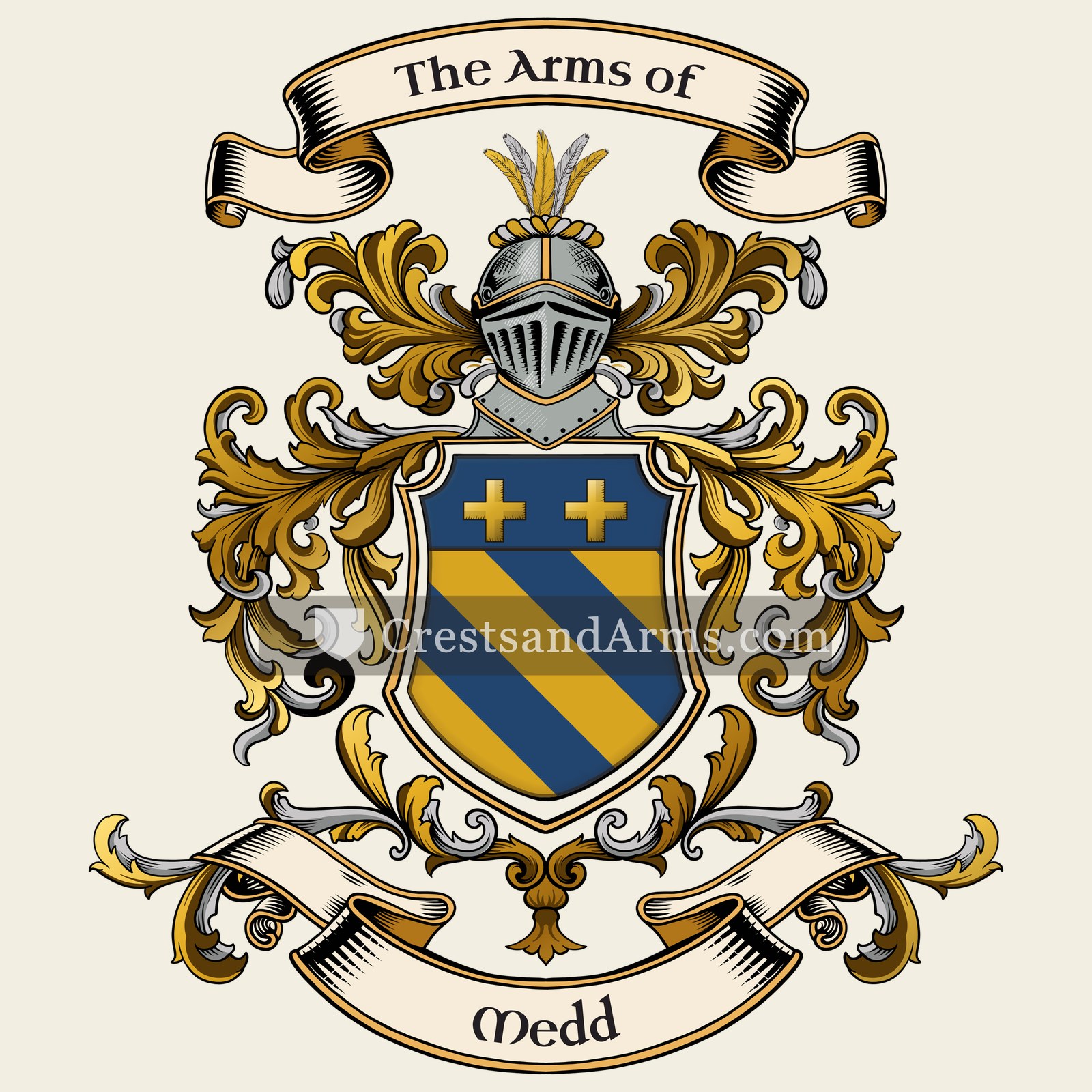 The Medd coat of arms, drawn from the recorded blazon