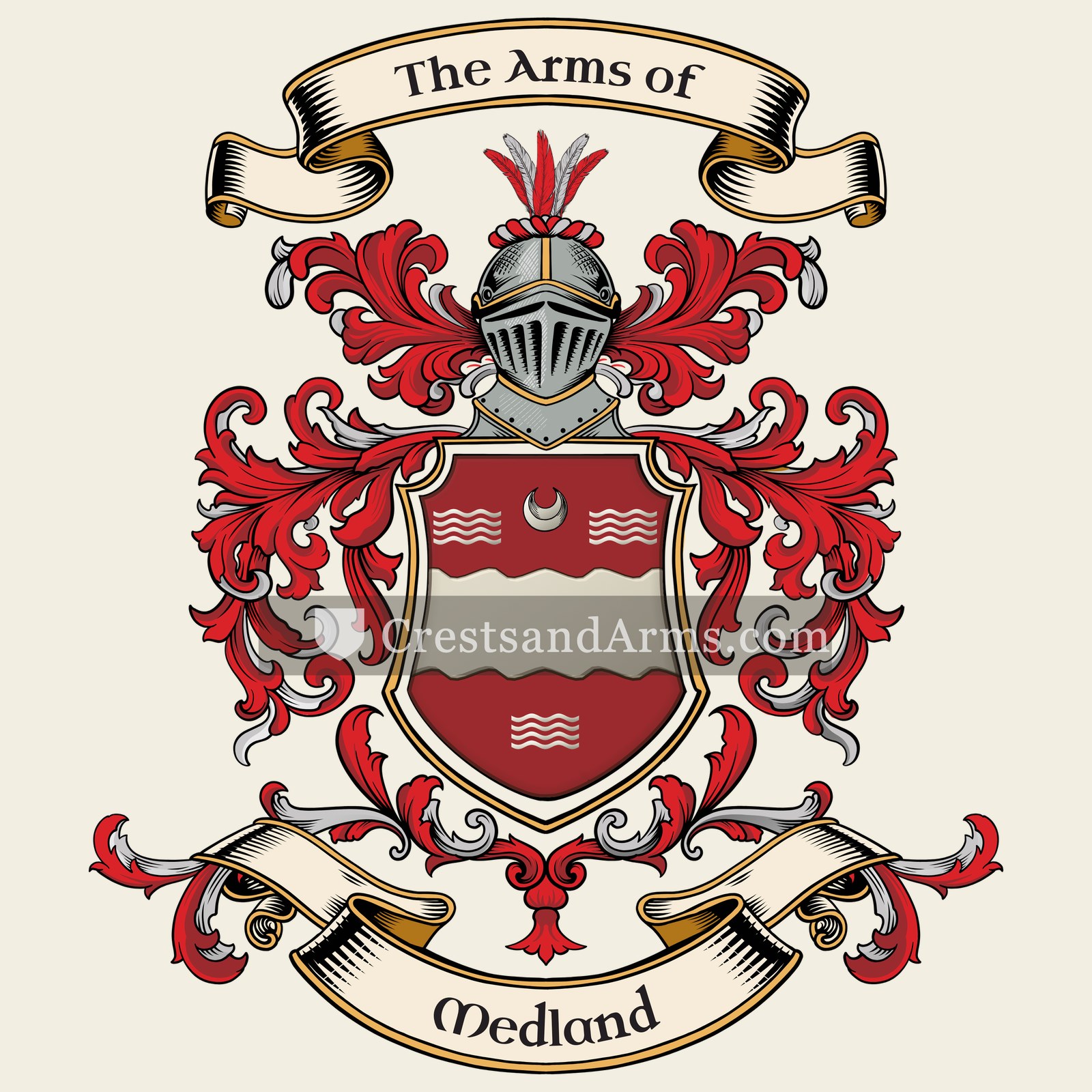 The Medland coat of arms, drawn from the recorded blazon