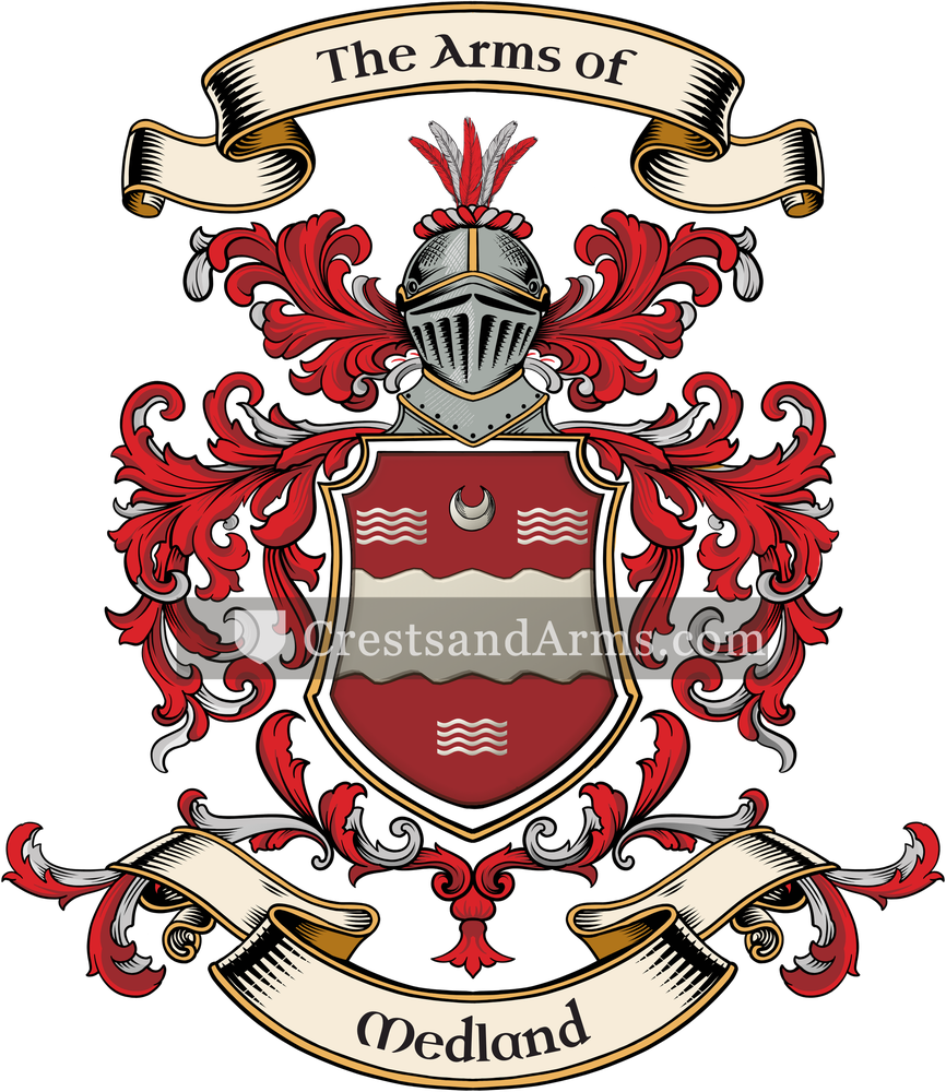 The Medland coat of arms, drawn from the recorded blazon